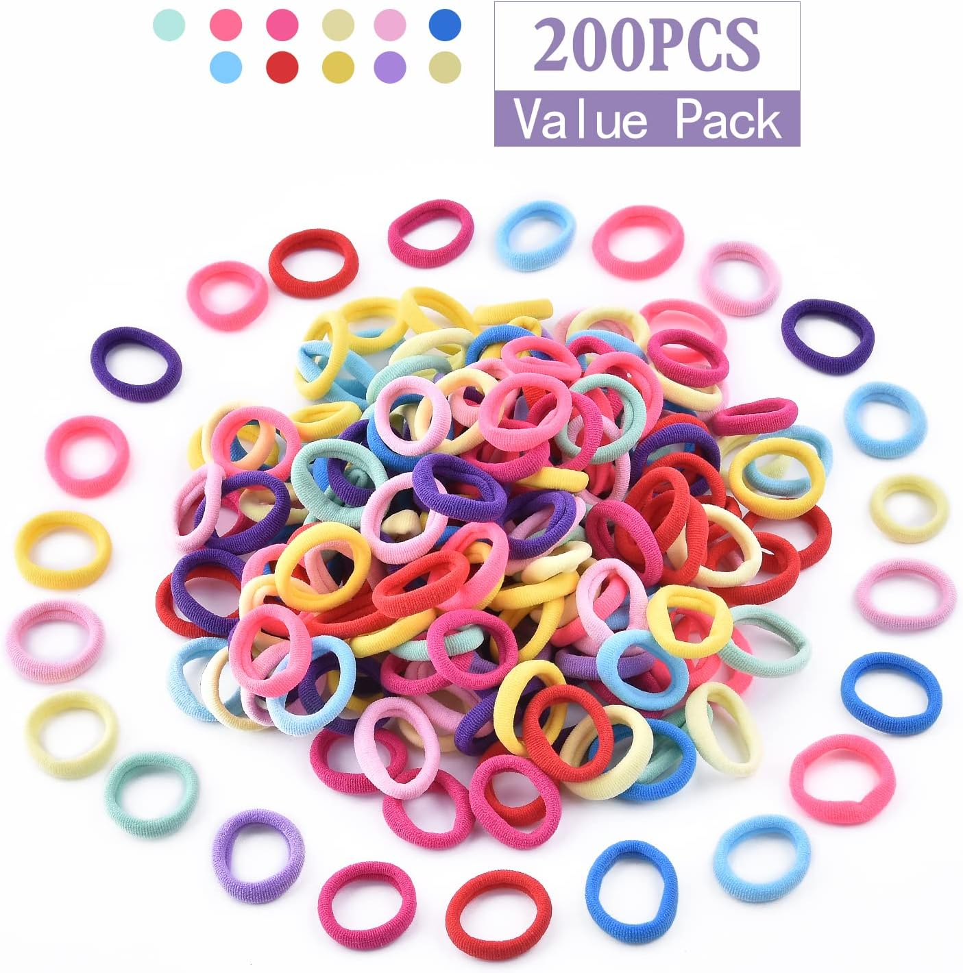 WKJHO 200Pcs Baby Hair Ties, Cotton Soft Toddler Hair Ties for Girls and Kids, Multicolor Small Seamless Elastic Hair Bands Ponytail Holders Hair Accessories image number 2