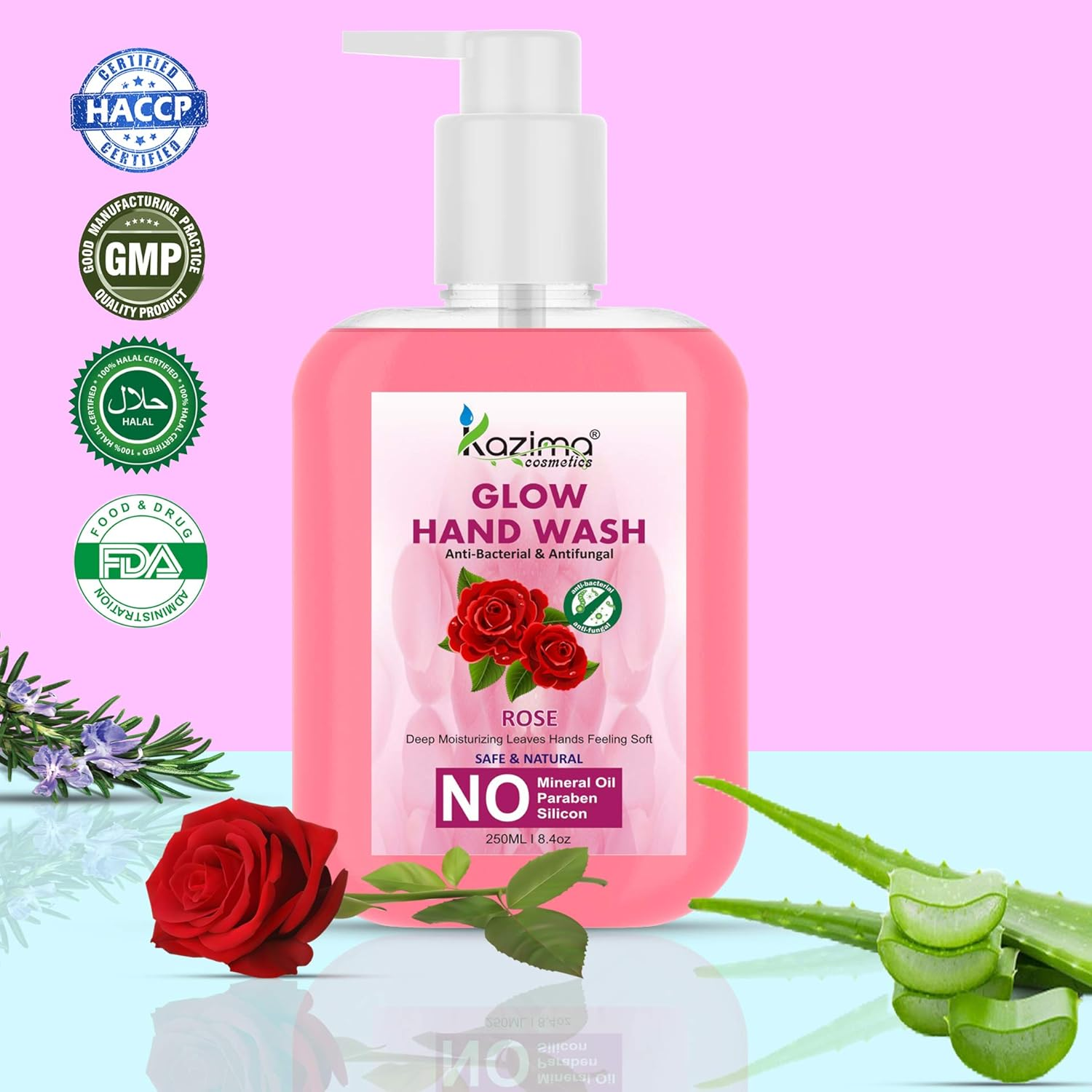 KAZIMA Glow Handwash Germ Protection Liquid Soap Lemon, Rose, Orange (250Ml Each, Combo of 3) image number 4