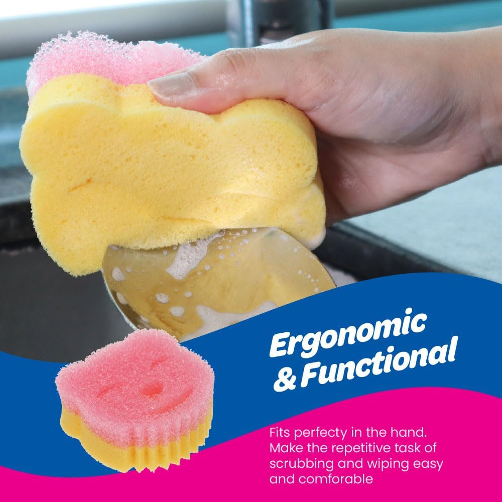 White Magic Scrubtastic Scrub & Wipe Sponge Duo 3 Pack &ndash; Dual-Action, Firm in Cold & Soft in Warm, Ergonomic Bear Shape, Scratch-Free, Odour Resistant, Safe for All Surfaces image number 4