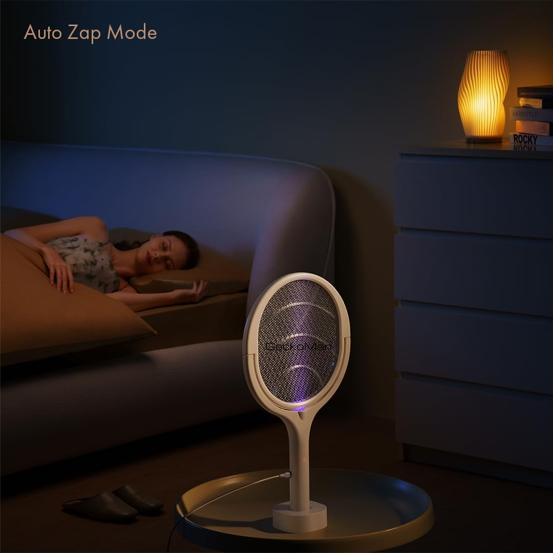 Electric Fly Swatter,3200V Electric Bug Killer with USB Charging 5 Layer Mesh Outdoor Indoor Fly Swatter Electric Zapper for Mosquitoes,Bees,Moths（White） image number 2