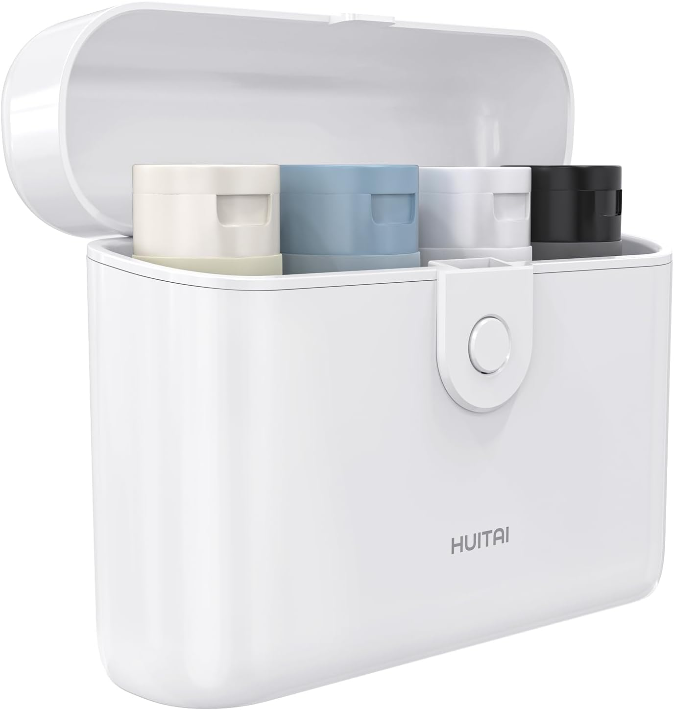 HUITAI Travel Bottles with Case, 4X2Oz TSA Approved, Leak-Proof, Press to Unlock, Compact & Portable Travel Toiletries (Black)