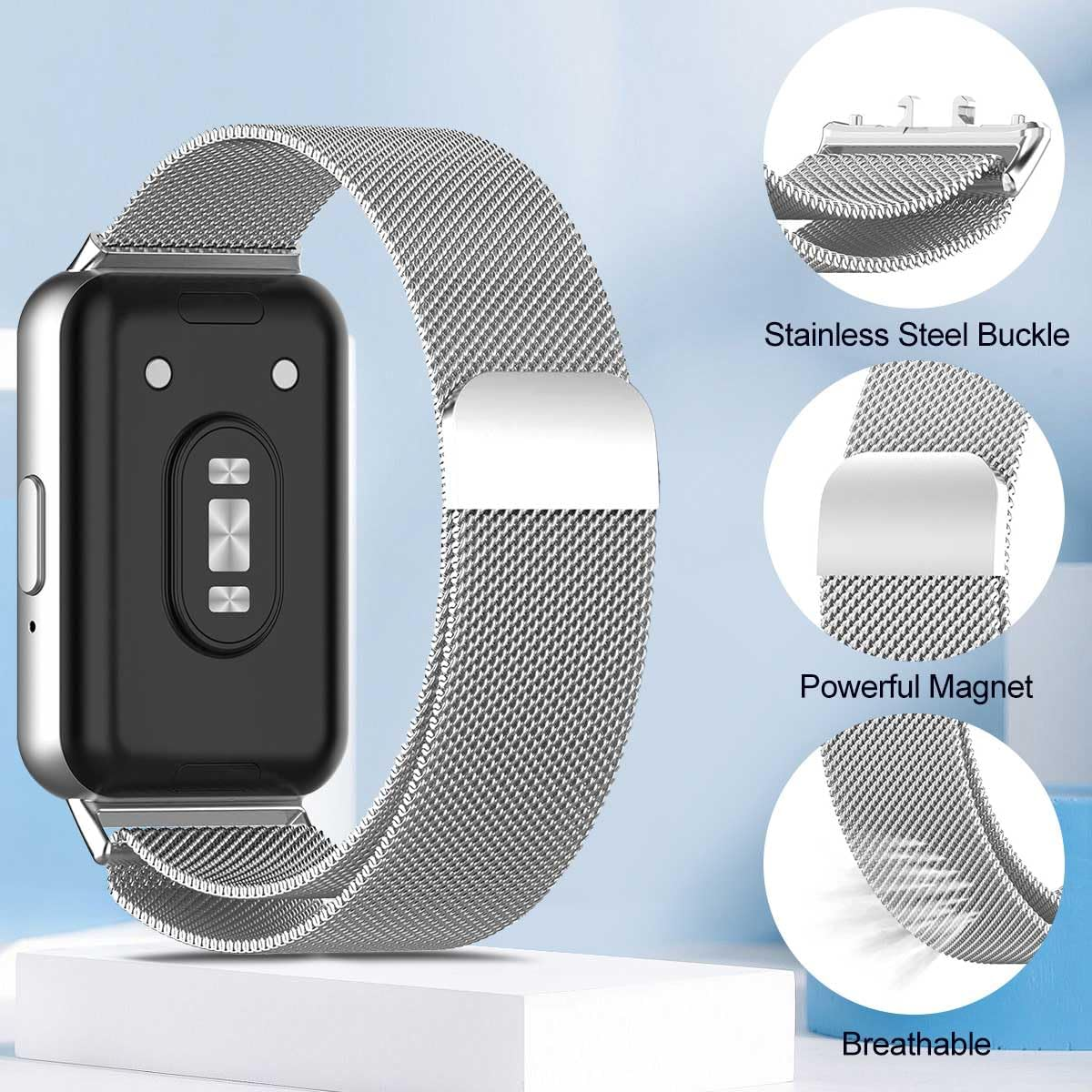 T Tersely Mesh Metal Band for Samsung Galaxy Fit 3, Stainless Steel Strap for Women Men image number 5