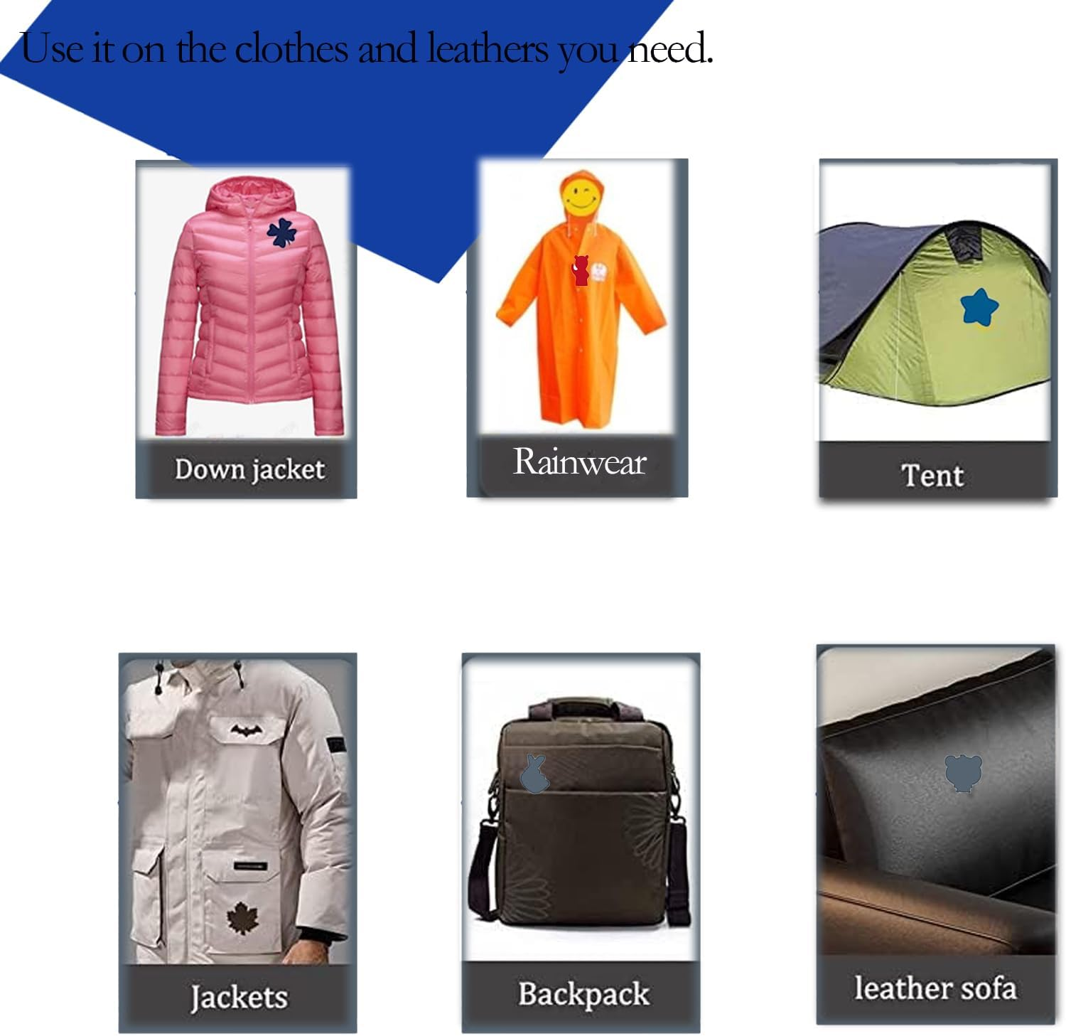 Down Jacket Patches Nylon Repair,Black Different Size and Shapes Waterproof Self Adhesive Repair Kits.For Clothing down Jacket Camping Tent Backpack Awning Sleeping Bags Repair Holes Tearing (Solid Color) - Solid Color image number 2