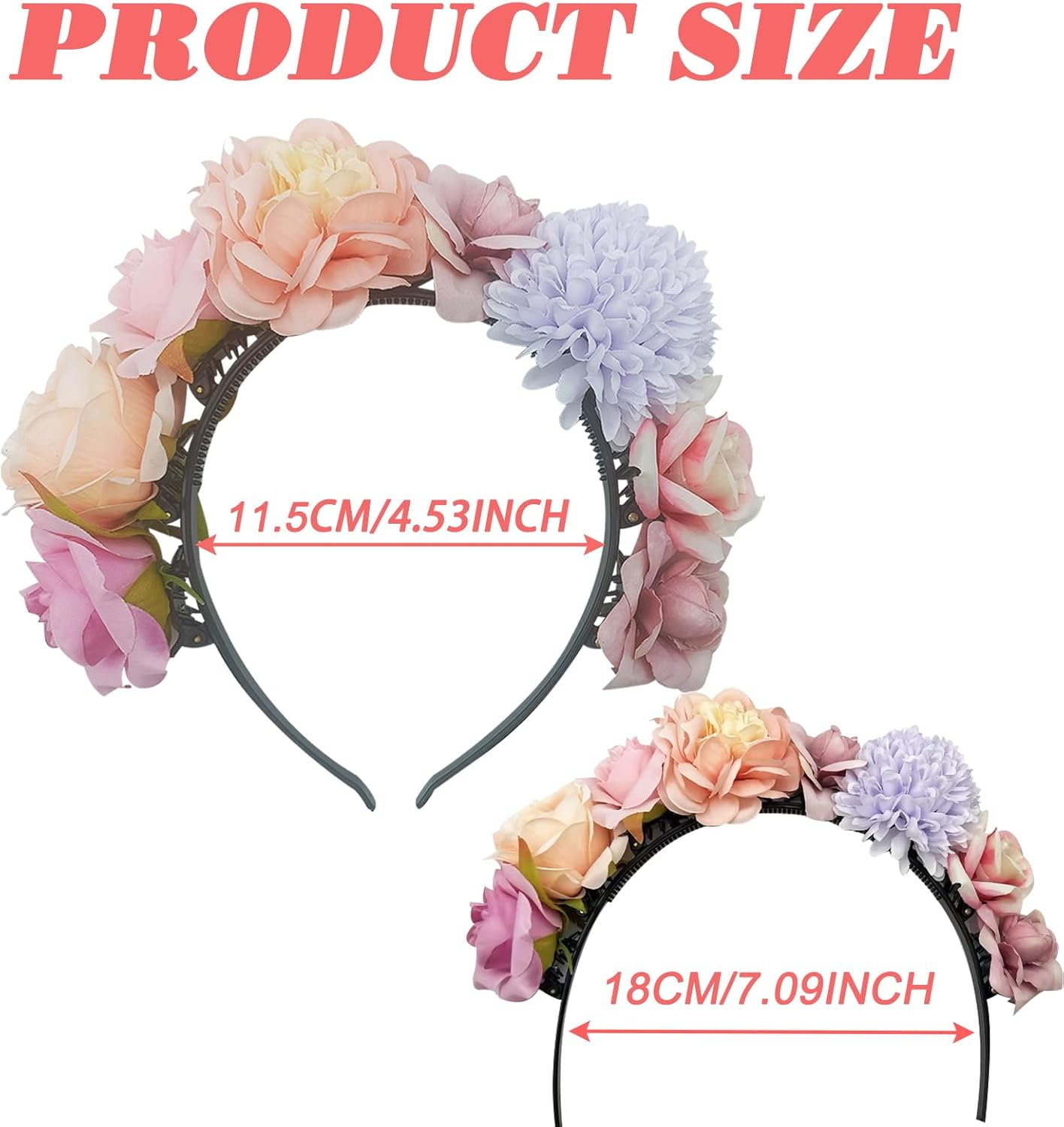 KASESSS 1 Pcs Floral Crown Flower Headband, Multicolour Flower Headband, Floral Headband for Women Girls, Flower Wreath Head Band, Flower Hairband for Festival Party Wedding Beach Birthday Cosplay image number 2