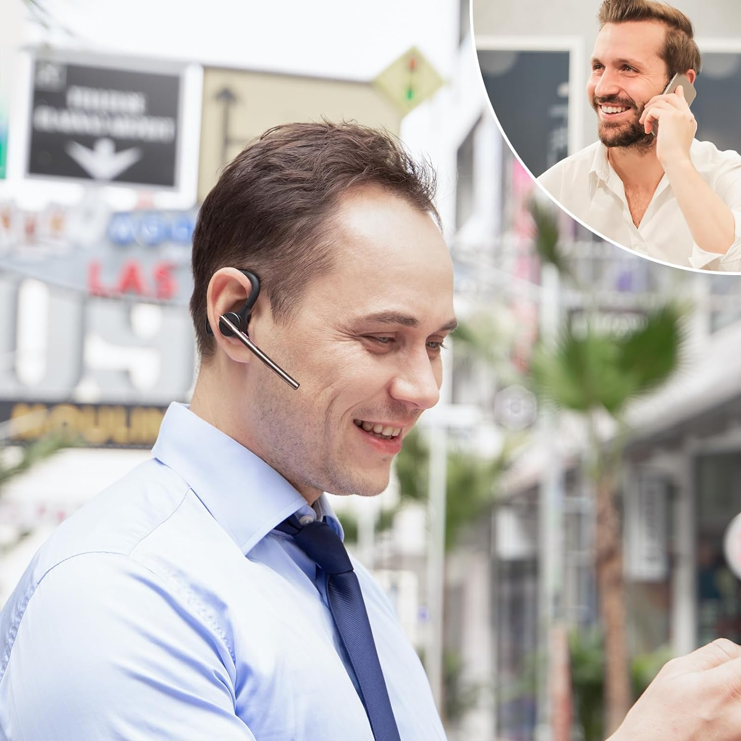 Bluetooth Headset New Bee 24Hrs Talktime CVC8.0 Dual Mic Noise Cancelling Bluetooth Earpiece V5.2 Wireless Headset for Cell Phone/Iphone/Android/Driver/Business/Office image number 6