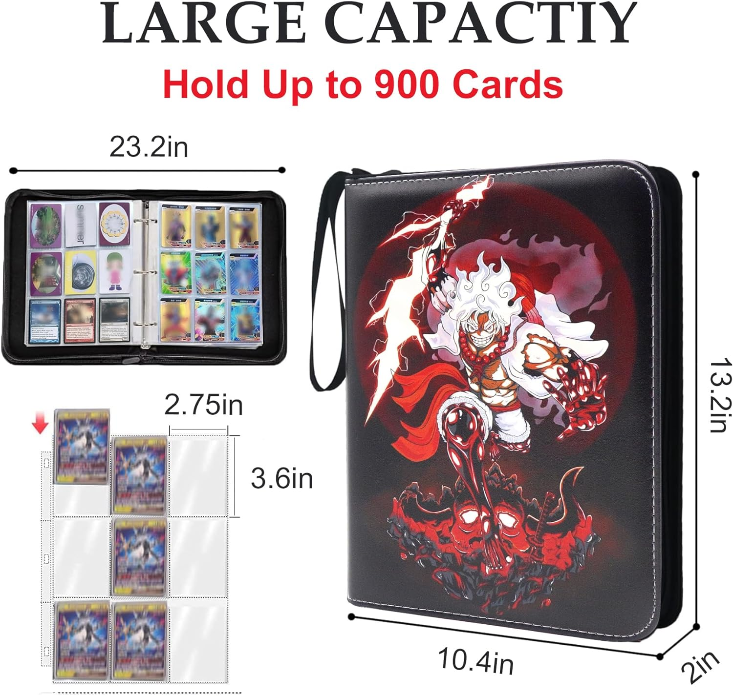 Trading Card Binder for One Piece Card Game,9 Pocket with 50 Sleeves up to 900 Cards One Piece TCG Card Binder,Waterproof Card Storage Bag with Sleeves,One Piece for Card Display Case image number 2