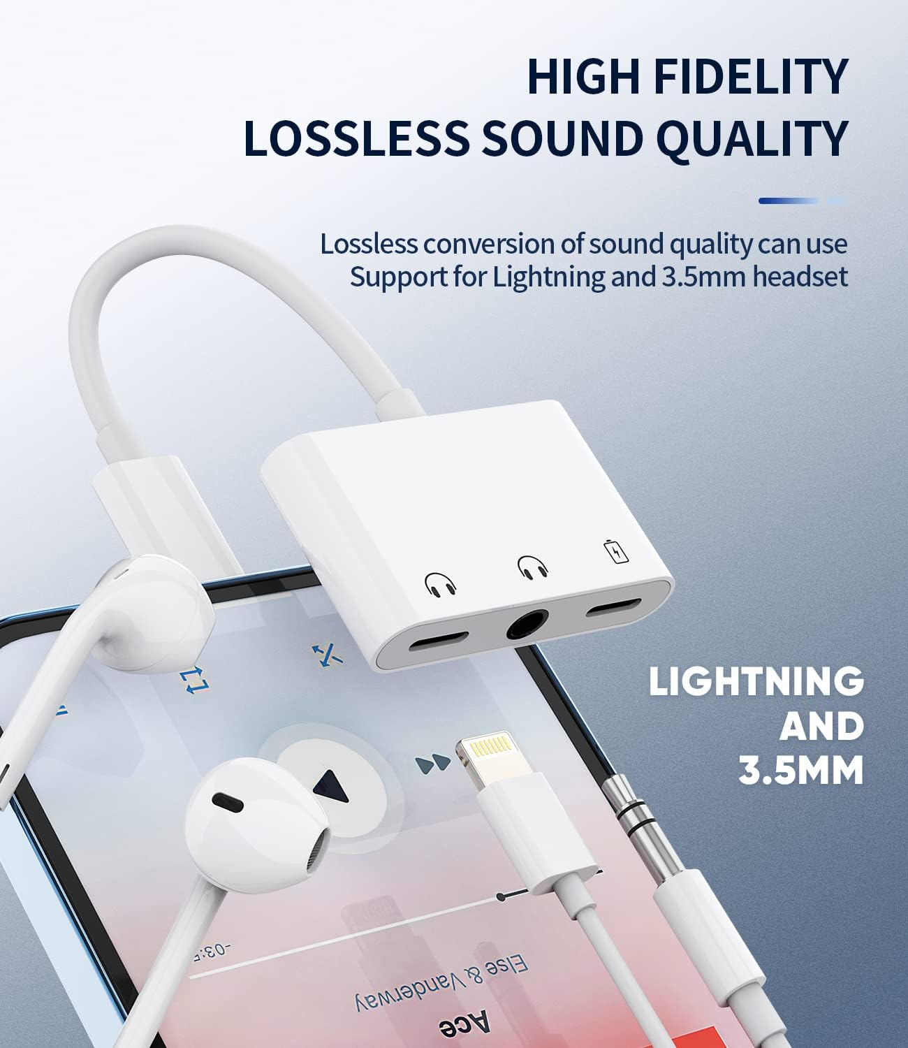 Lightning to 3.5Mm Headphone Adapter(3-In-1)For Iphone 14 13 Pro Max Double Lighting Port Earphone Charger Splitter AUX Audio Jack for Apple for Ipad Charging Cable Earbuds Wired Connector Car Adaptor