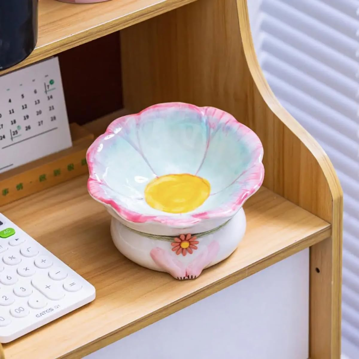 AIMALL Tilted Ceramic Cat Bowl for Neck Protection, 15&deg; Tilt Design Elevated Pet Food and Water Dish, Non-Slip Tall Cat Basin, Ideal for Cats and Small Dogs - Pink image number 2