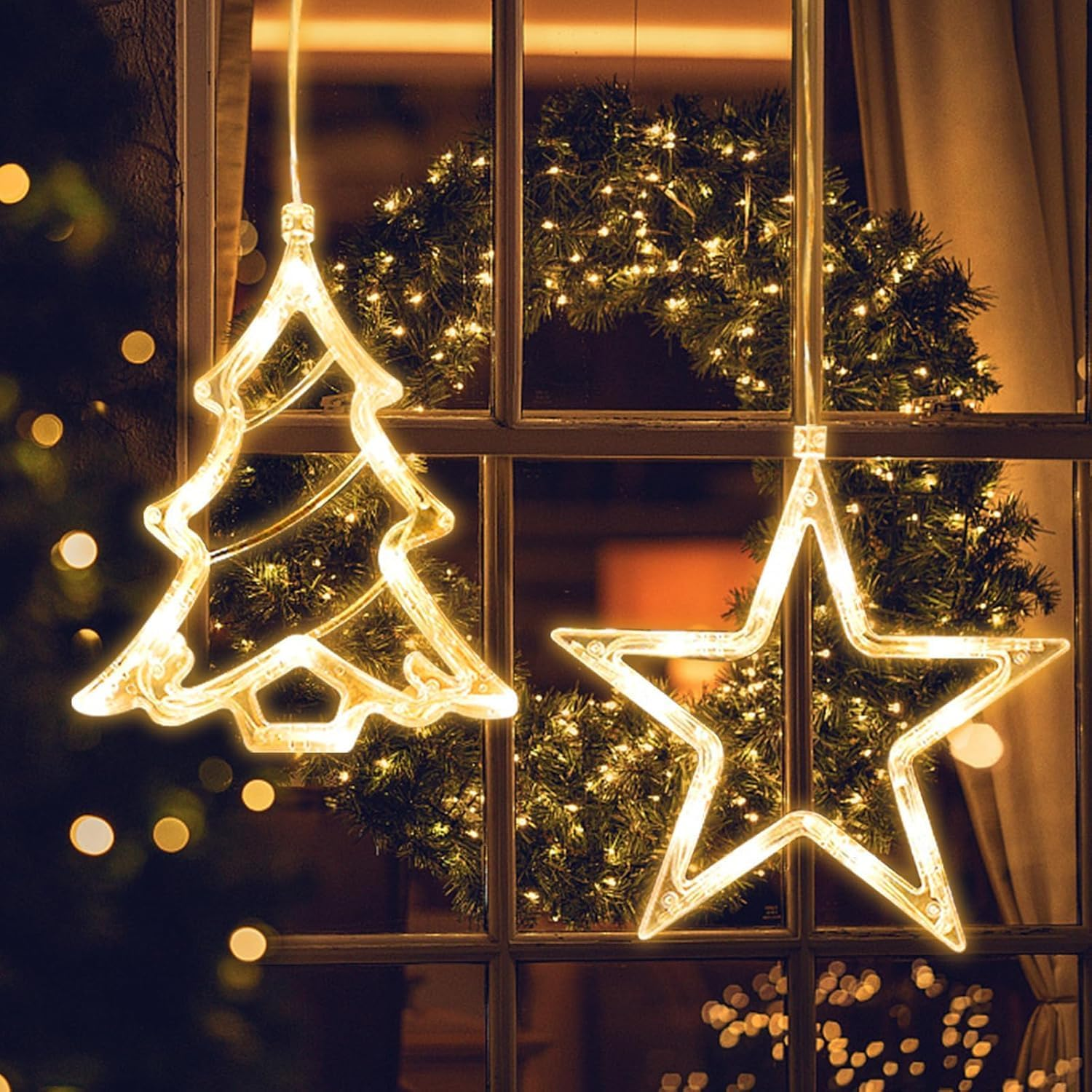 Nuluxi 2 X LED Stars Christmas Tree Christmas Lights, LED Christmas Decoration with Suction Cups, Warm White Christmas Star Indoor for Christmas Decoration, Doors, Shop Window, Party, Wedding, Balcony image number 6
