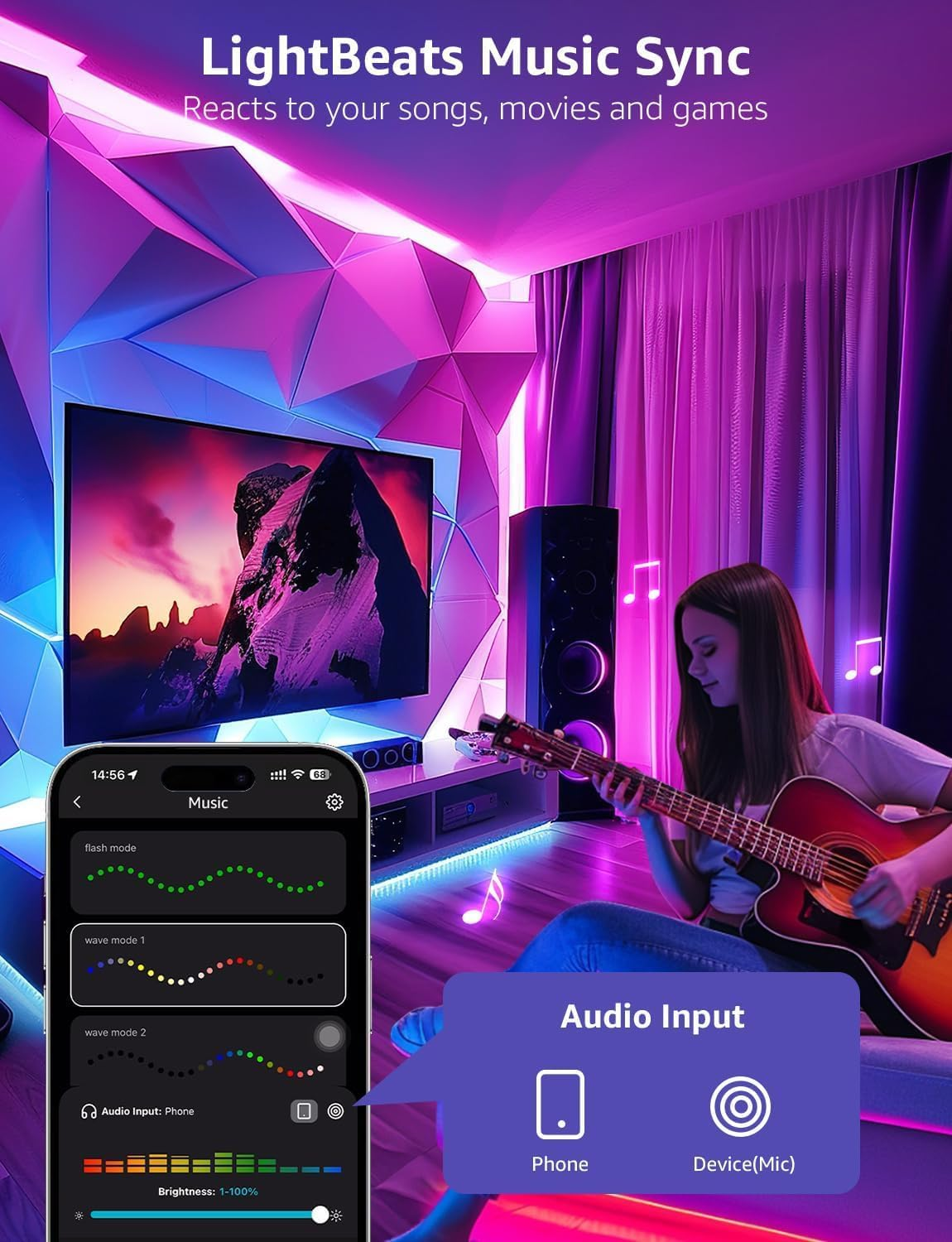 Lepro S1 AI Smart LED Strip Lights 10M RGB+IC, Works with Alexa & Google Assistant, Music Sync, Colour Changing, Wifi Bluetooth App Voice Control, Personalized AI Lighting Designer, Flexible LED Light image number 6