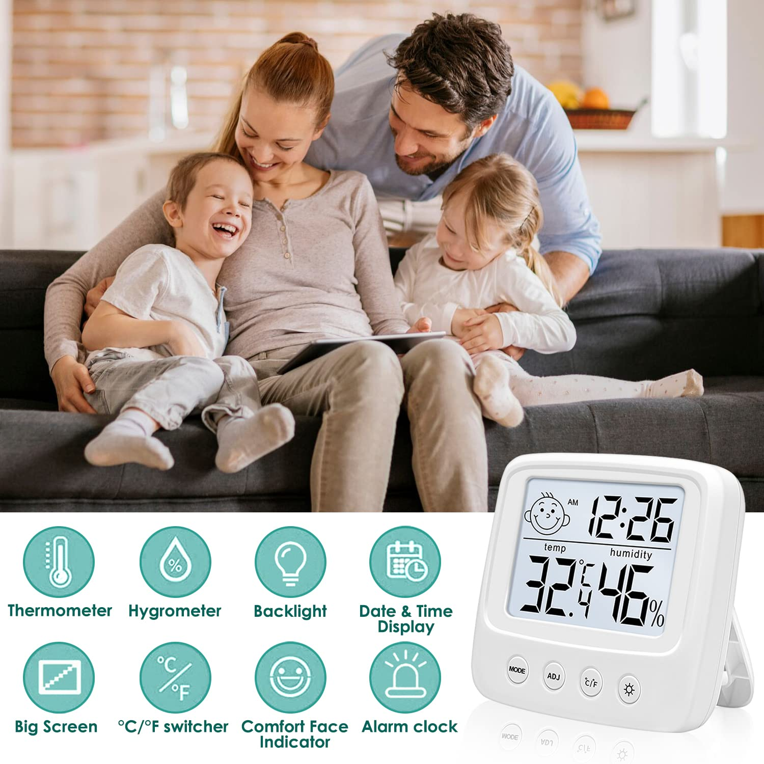 Digital Hygrometer Indoor Thermometer, Room Thermometer Humidity Gauge with Air Comfortable Icon, High Accuracy Temperature Humidity Monitor with Backlight for Home, Office, Baby Room, Greenhouse image number 3