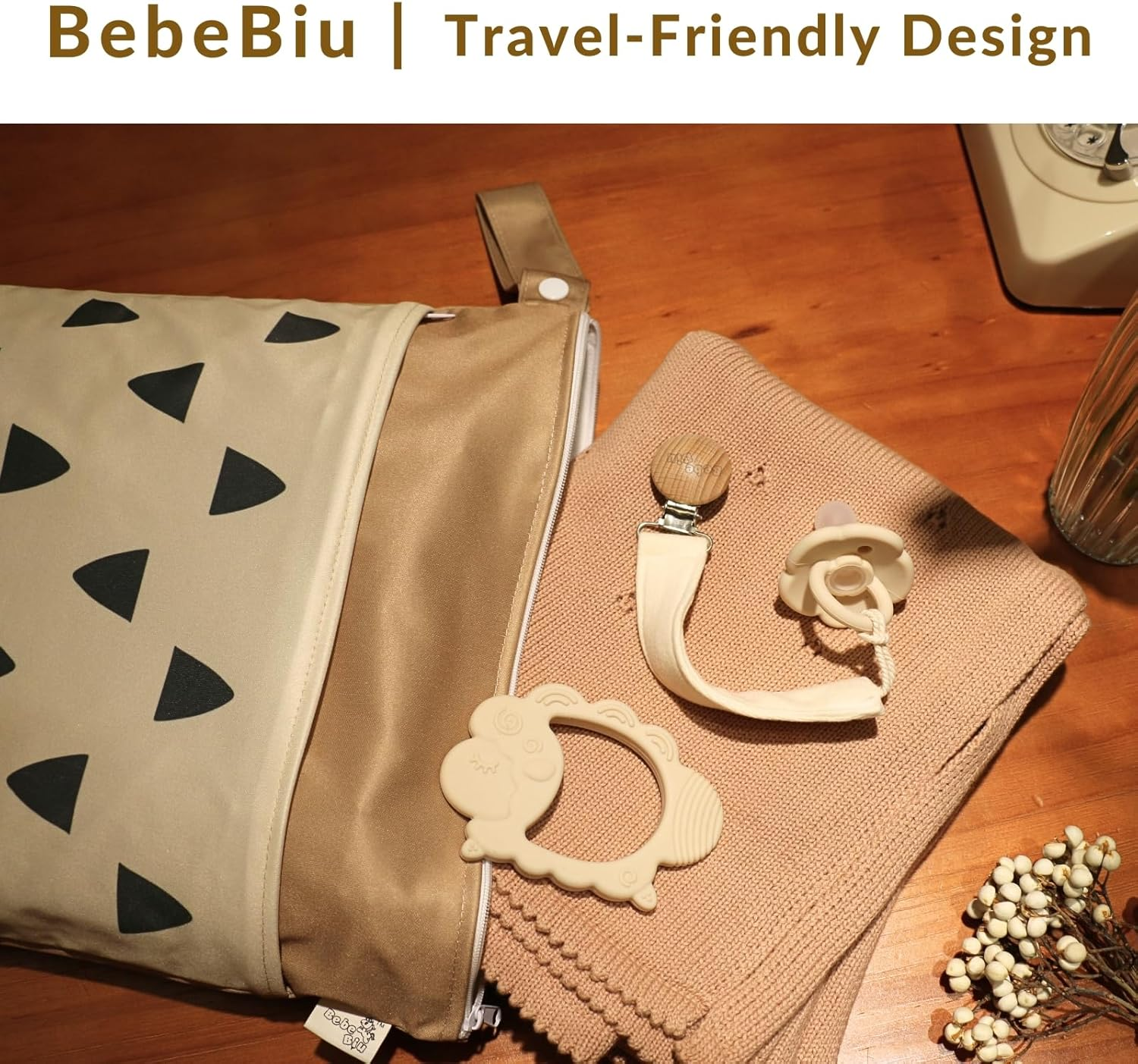 Dummy Clip, 2 Pack Fabric Pacifier Clips, Super Soft Fabric Strap with Wooden Clip, Pacifier Clip Newborn Essentials (Cream/Sage) - Pale Mauve/Blush image number 5