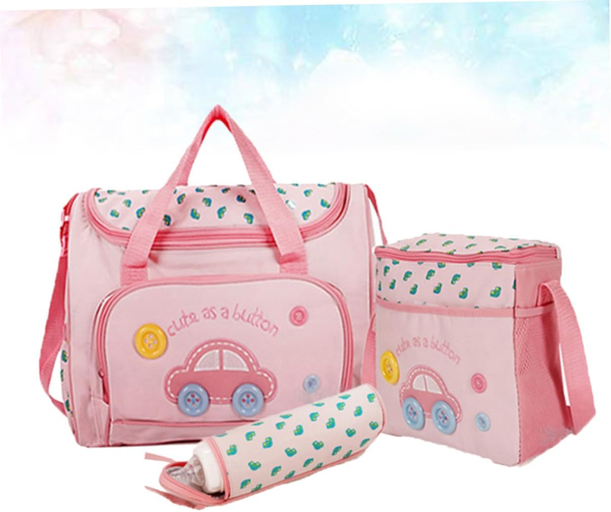 Totority Portable Diaper Bag Set 4-In-1 Multi-Function Mom Bag Large Nappy Bottle Car Theme Nappy Change Mat