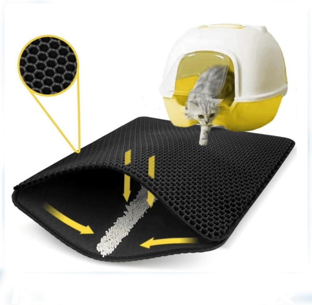 Mumoo Bear Cat Litter Mat, 60 X 45 Cm Big Litter Tray Mat, Double Layer Waterproof Cat Litter Mat Litter Trapping Mat, Honeycomb Design Cat Litter Tray Mat Non-Toxic Nonslip Black image number 3