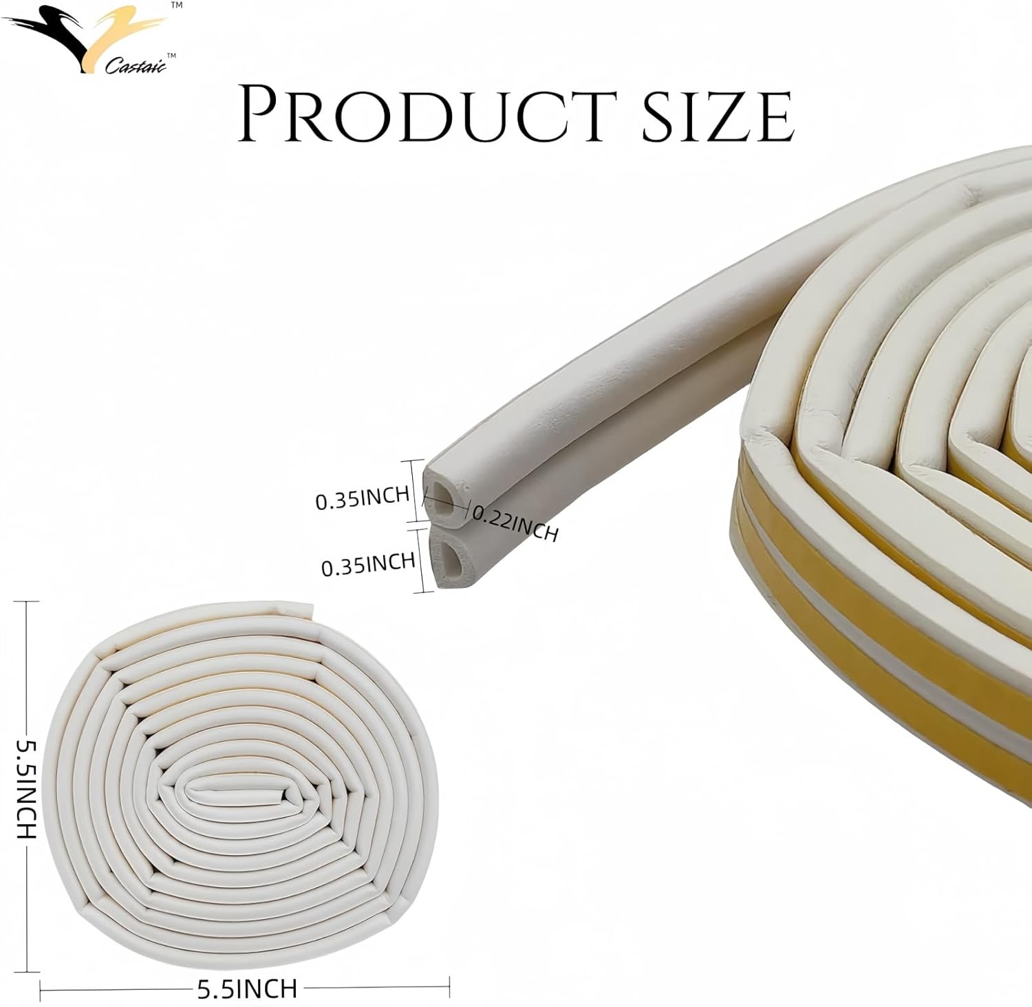 Castaic Door Weather Stripping, Window Rubber Seal Strip Self-Adhisive Foam Tape for Door Window Gap Wind Blocker (White) image number 3