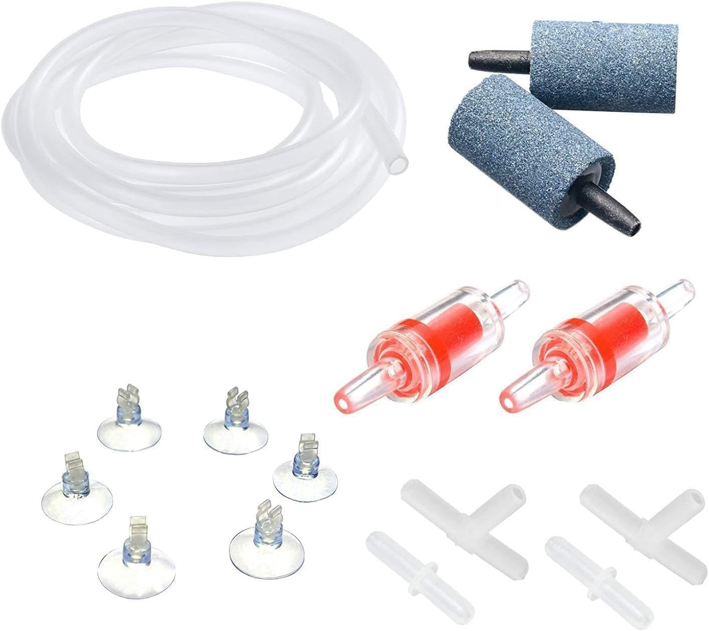 Aquarium Air Pump Accessories Kit with Standard Tubing, Air Stones, Check Valves, Suction Cups and Connection Tee(Clear, 13Feet) image number 3