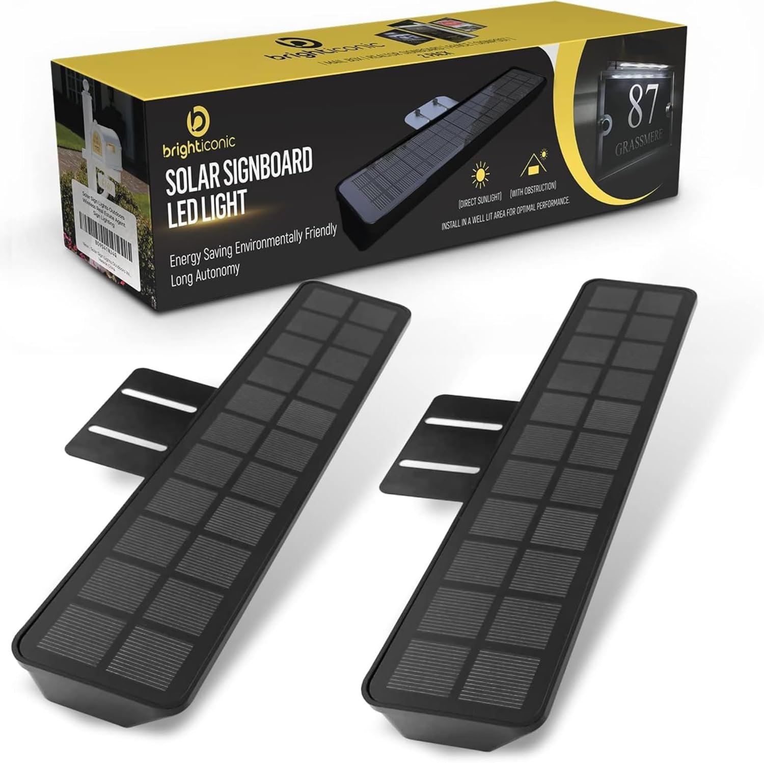 BRIGHTICONIC Solar Sign Lights Outdoors Wireless Real Estate Agent Sign Post Board Lighting Solar LED Signboard Lights Gifts for Real Estate Agents for Lease Coming Soon 2 PACK BLACK