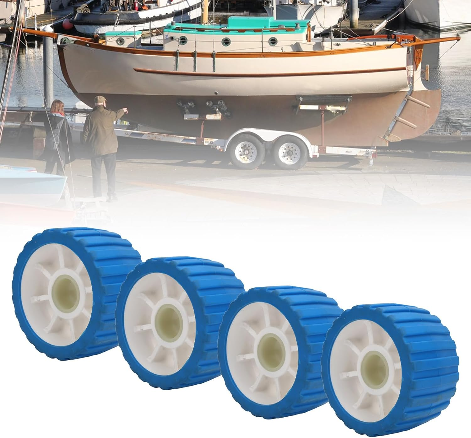 4 PCS Trailer Roller, Boat Trailer Rollers, Trailer Wobble Rollers High Temp Stubborn Poly Ribbed Wobble Roller for Boats Trailers 125 by 73 by 30Mm image number 1