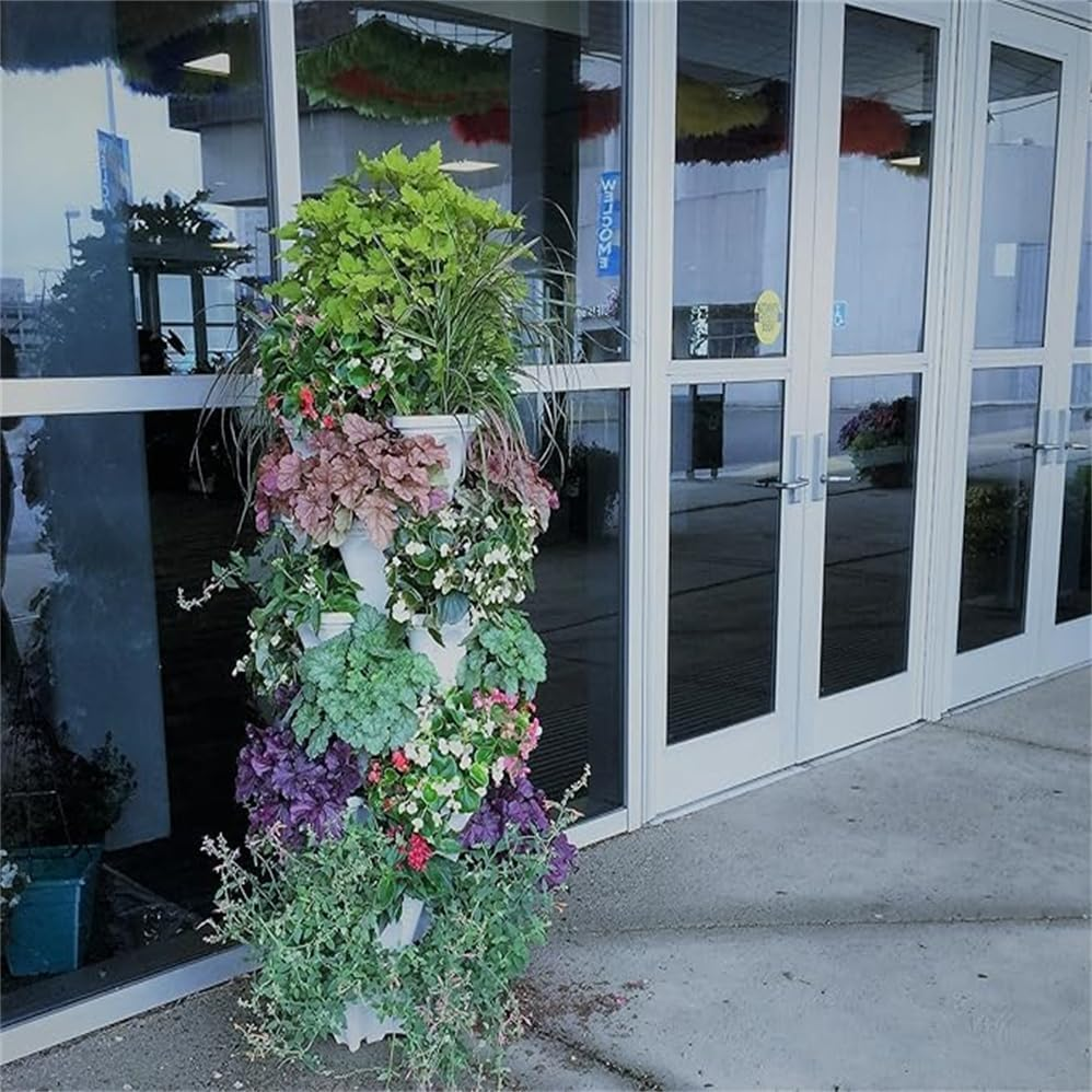 6-Story Vertical Planting Creative Flowerpot, Stackable Garden Plastic Flowerpot, Wheeled Vertical Strawberry Flowerpots, Indoor and Outdoor Tower Garden Flowerpots (Beige) image number 1