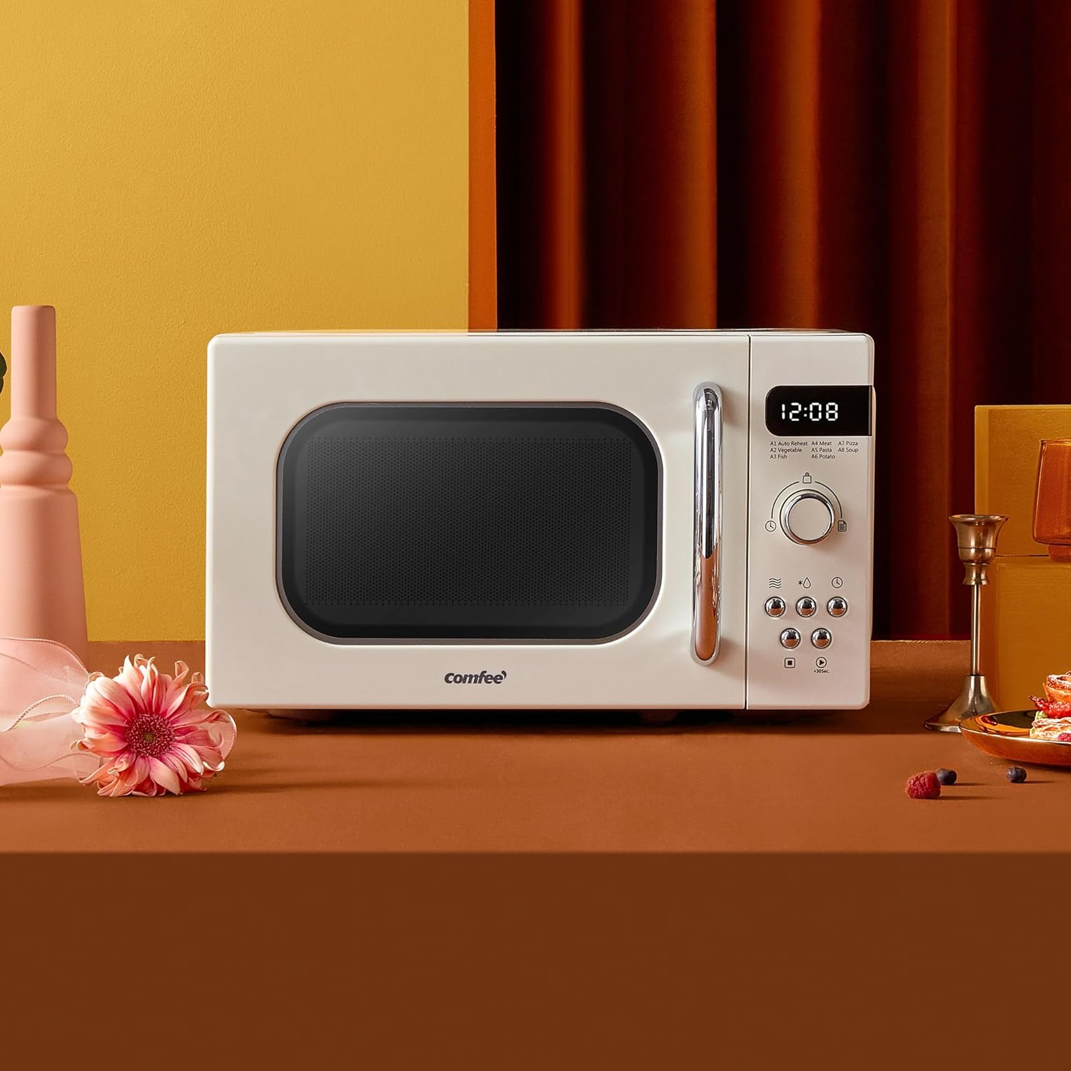 COMFEE' Retro Style 800W 20L Microwave Oven with 8 Auto Menus, 5 Cooking Power Levels, and Express Cook Button - Apricot Cream - CM-M202RAF(CM) image number 4