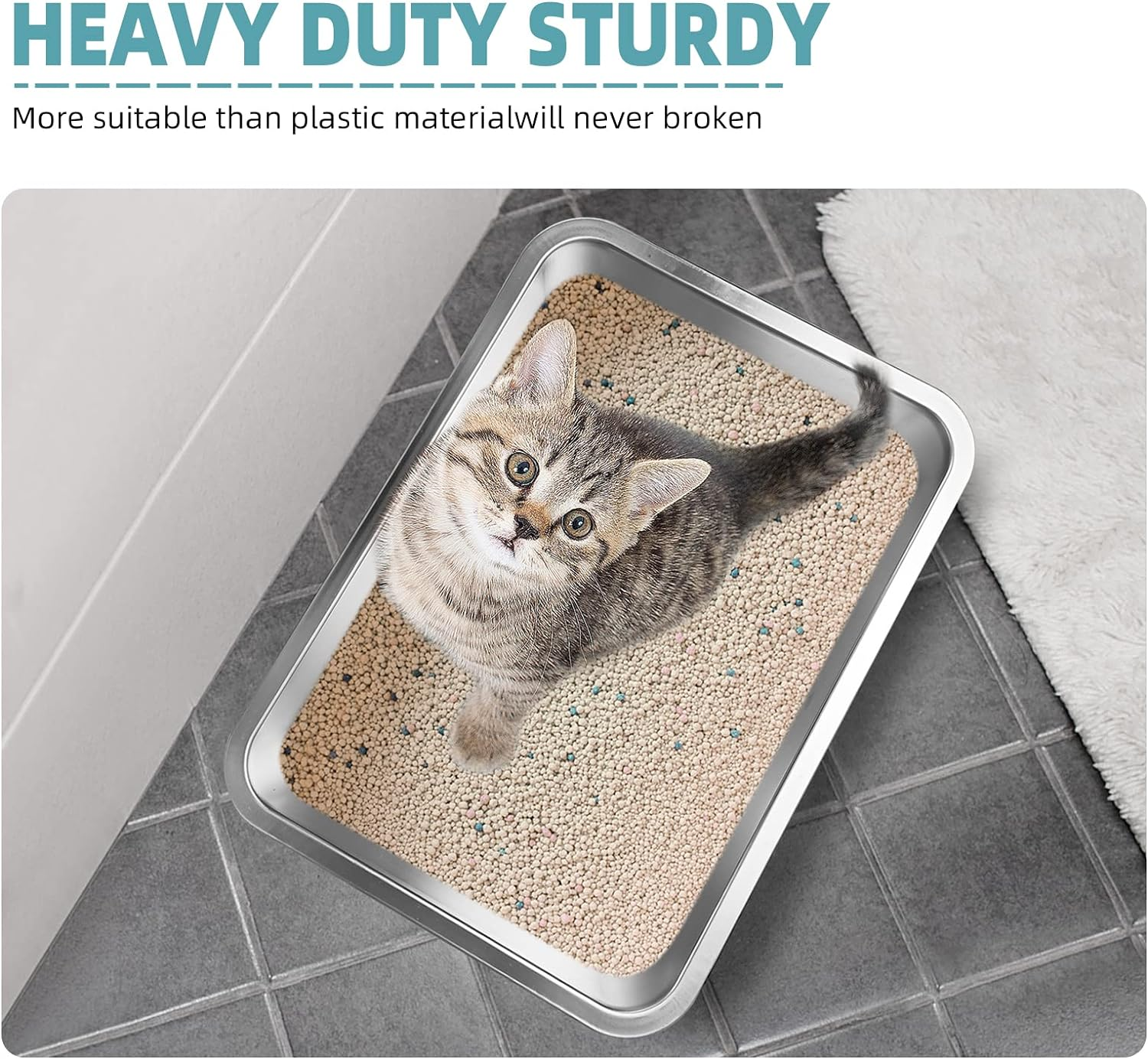 Stainless Steel Cats Litter Box, 4" Height Litter Box for Small Animals, Easy Entry, Easy to Clean, Non Stick Smooth Surface image number 6