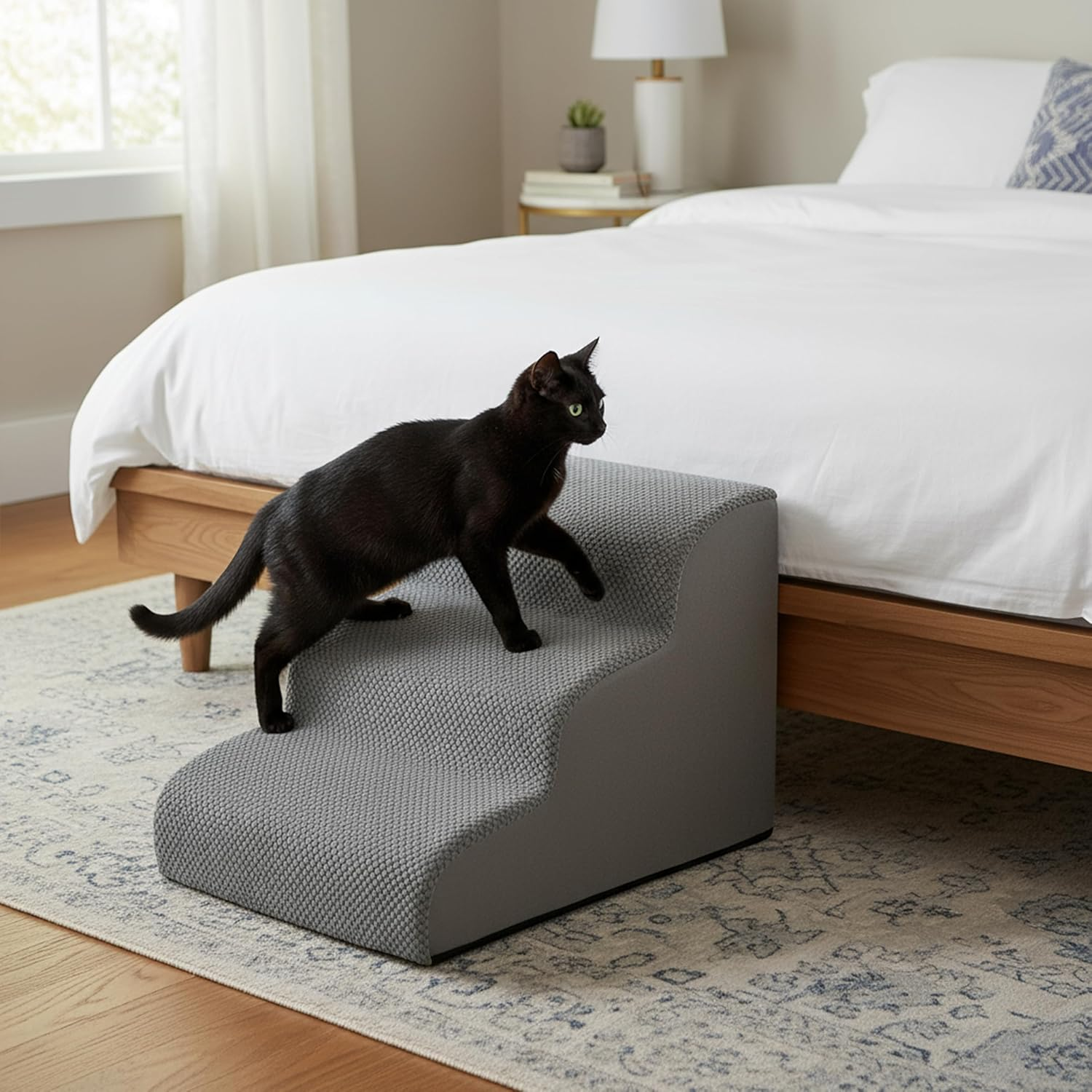 PAWY Step 3 Pet Stairs with Washable Cover, Non-Slip Dog Ramp, Grey