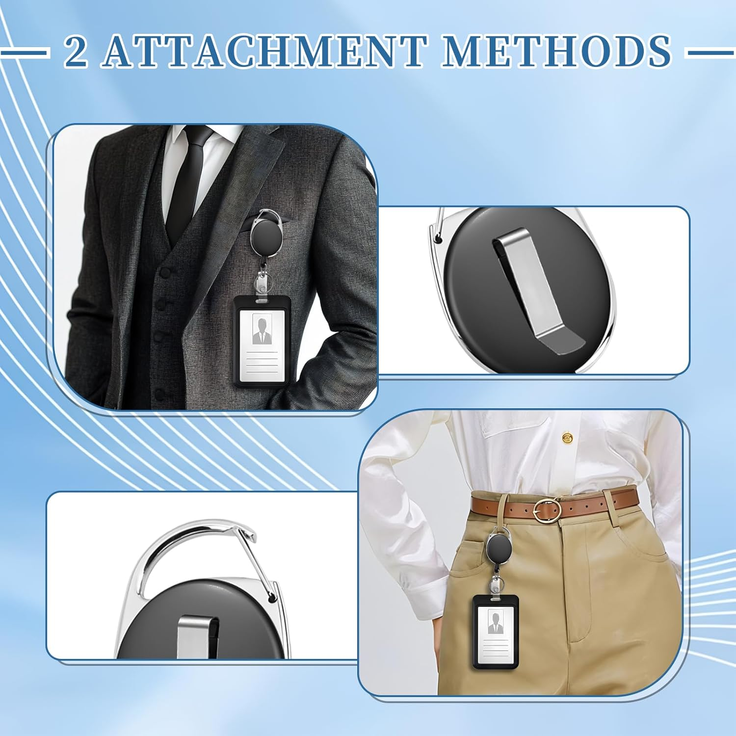 Retractable Keychain, 4 Pack ID Badge Holder with Retractable Badge Reel, ID Card Holder Retractable with Metal Clip and Keyring for Office, School image number 5