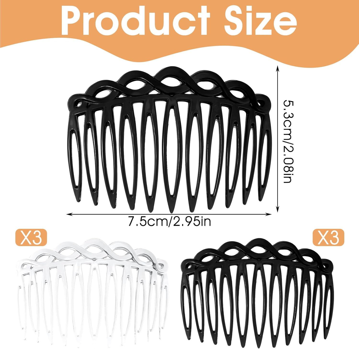 Mabor Pack of 6 Hair Combs for Plugging, 11 Teeth Hair Comb for Inserting Thick and Fine Hair, French Side Combs for Twisting, Pushing up and Styling (Black White) image number 6