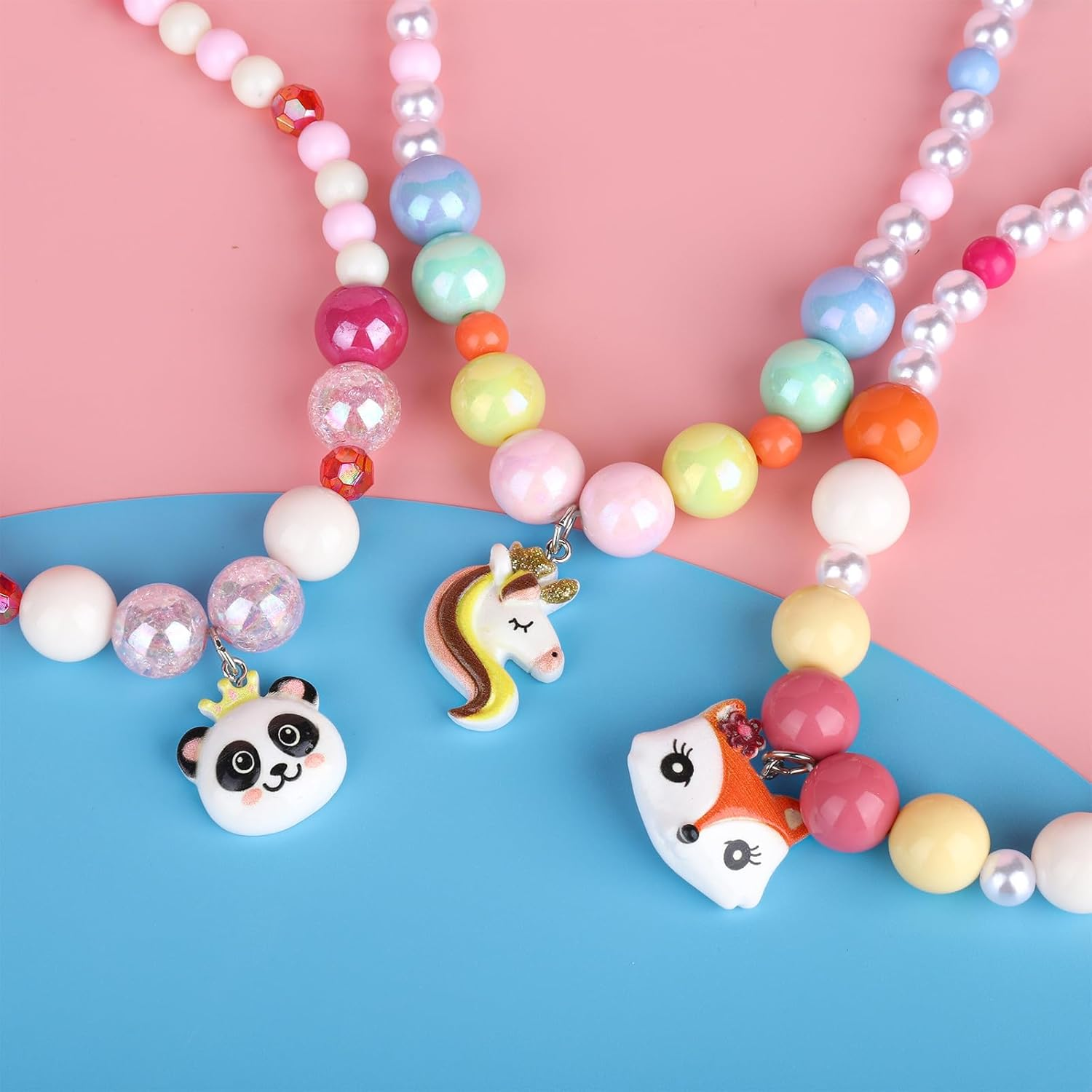 Niceup Kids Jewelry for Little Girls, Mermaid Unicorn Koala Kids Play Beaded Stretch Necklaces and Bracelets, Jewelry Gifts for Girl Toddler Princess Dress up Birthday Party Favors Party Bag Filler