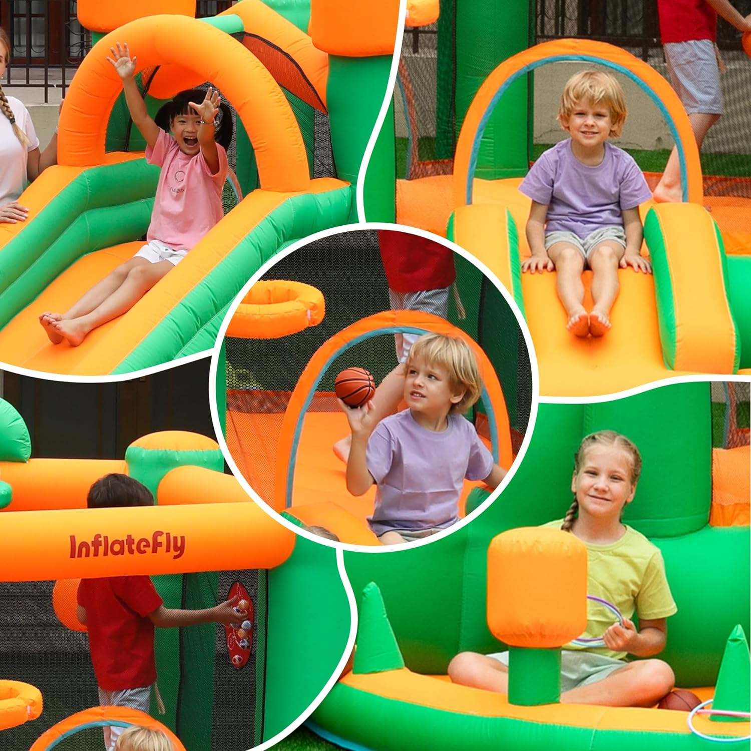 Inflatable Bounce House with Blower Playhouse Castle with Double Slides Ball Pit Pool for Kids 2-12 Wet and Dry image number 4