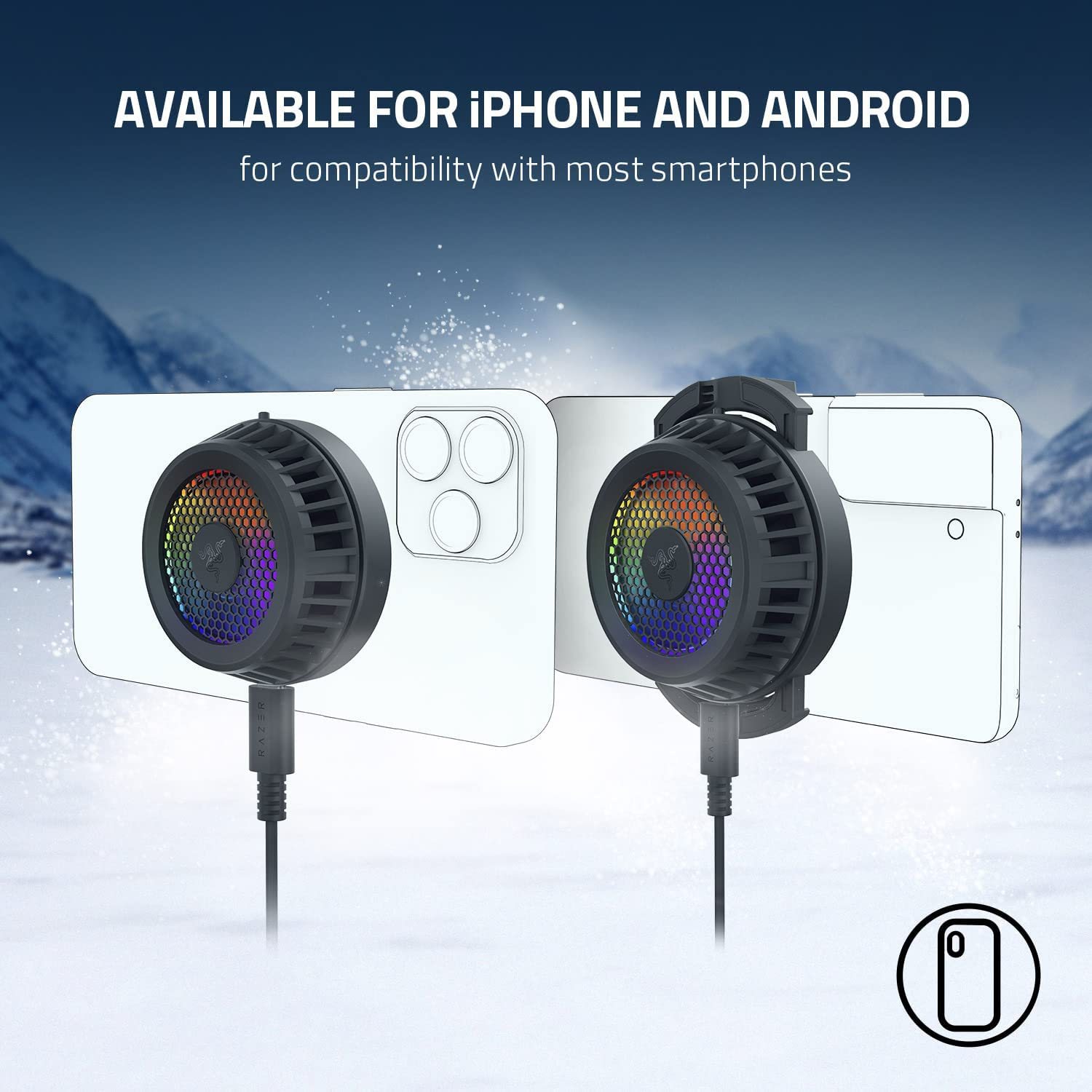 Razer Phone Cooler Chroma (Universal Clamp) - Smartphone Cooling Fan Chroma RGB (Compatibility with Most Smartphones, Advanced Cooling Technology, Twelve RGB Leds, USB Type-C) Black image number 3