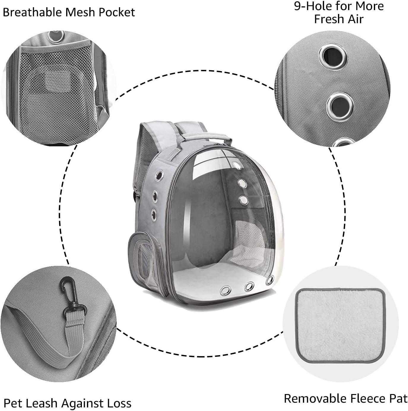 Henkelion Cat Backpack Carrier Bubble Carrying Bag, Small Dog Backpack Carrier for Small Medium Dogs Cats, Space Capsule Pet Carrier Dog Hiking Backpack, Airline Approved Travel Carrier - Grey - Blue1 image number 4