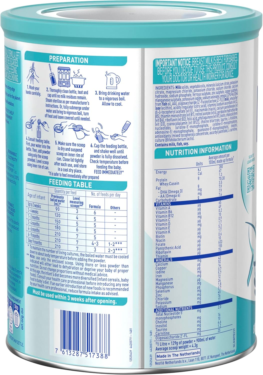 Nestl&eacute; NAN OPTIPRO 1 Premium Starter Baby Infant Formula Powder, from Birth &ndash; 800G image number 1