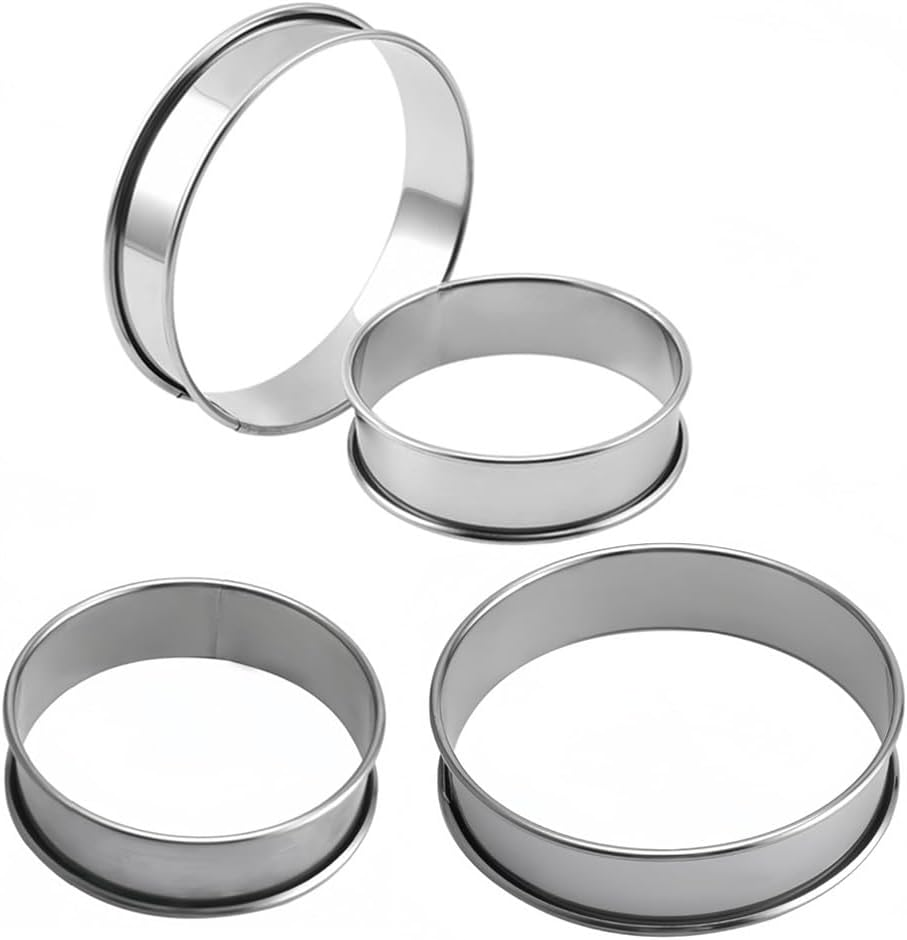 4 Pcs Muffin Rings Crumpet Rings Stainless Steel Muffin Rings Double Rolled Tart Rings, Wanfoou Pastry Cutters in Graduated Sizes for Donut and Scone, Circle Cutter Cake Ring Molds (Silver) image number 1