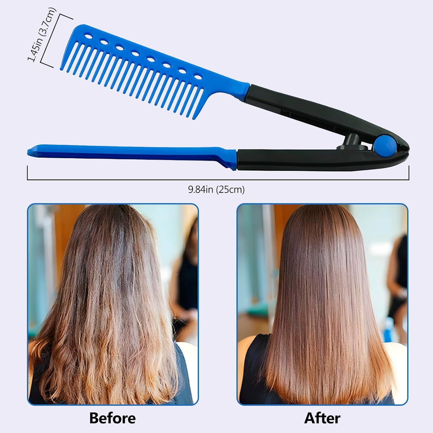 2-Pack Hair Straightening Comb Set - Flat Iron Comb for Beautiful Tresses, Hair Straightener Comb with Firm Grip, Ideal for Knotty Hair, Styling Comb, Hair Comb for Straight Hair (Blue). image number 6