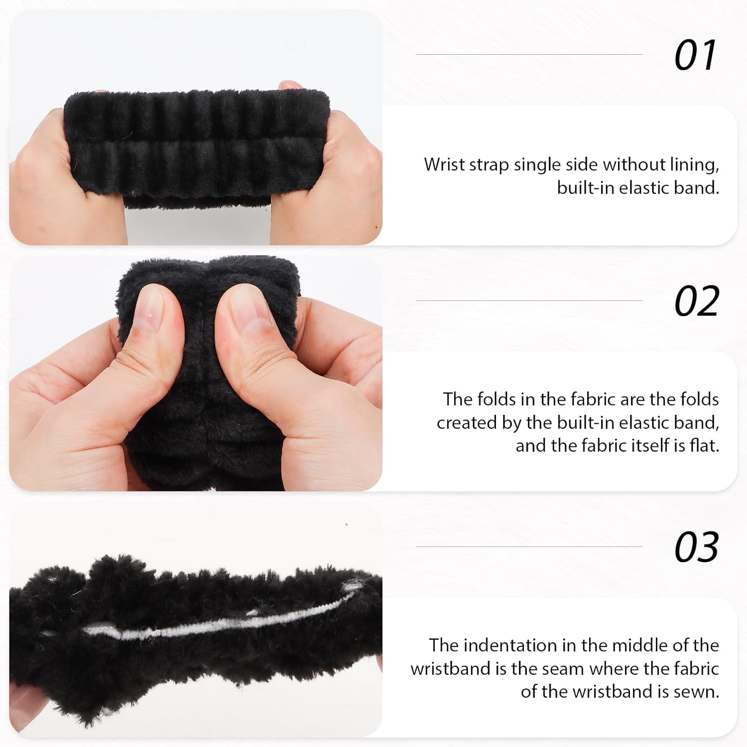 Casoty 6 Pcs Black Microfiber Hairband Set Soft Coral Fleece Material, Good Elasticity, Wide Application for Makeup Headband, Yoga, Reading, Work, Halloween Costume, Pajama Parties - Black+White image number 2