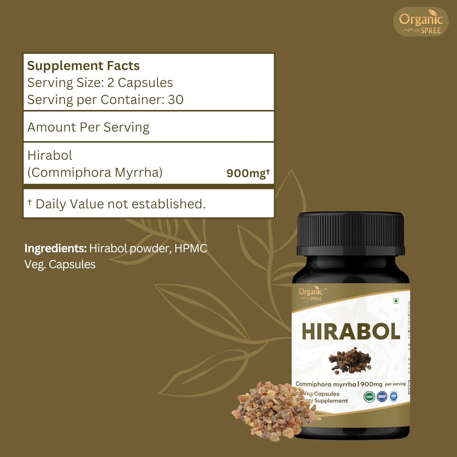 Hirabol 60 Capsules | Commiphora Myrrha (Hirabol) | 900Mg per Serving | Natural and Vegan 60 Capsules - Pack of 2 image number 1