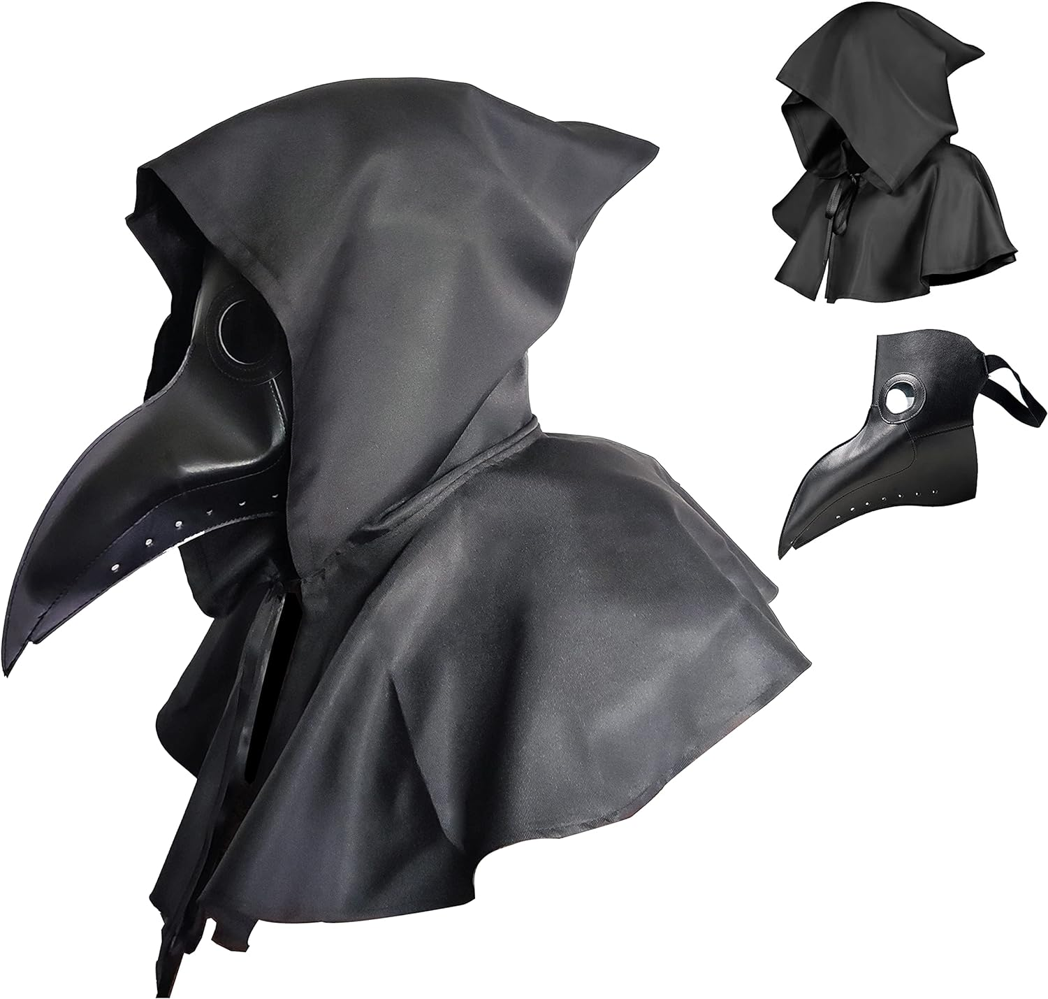 Plague Doctor Mask Set Bird Leather Masks and Hooded Cloak Combo Long Nose Beak Cosplay Halloween Costume Props image number 3