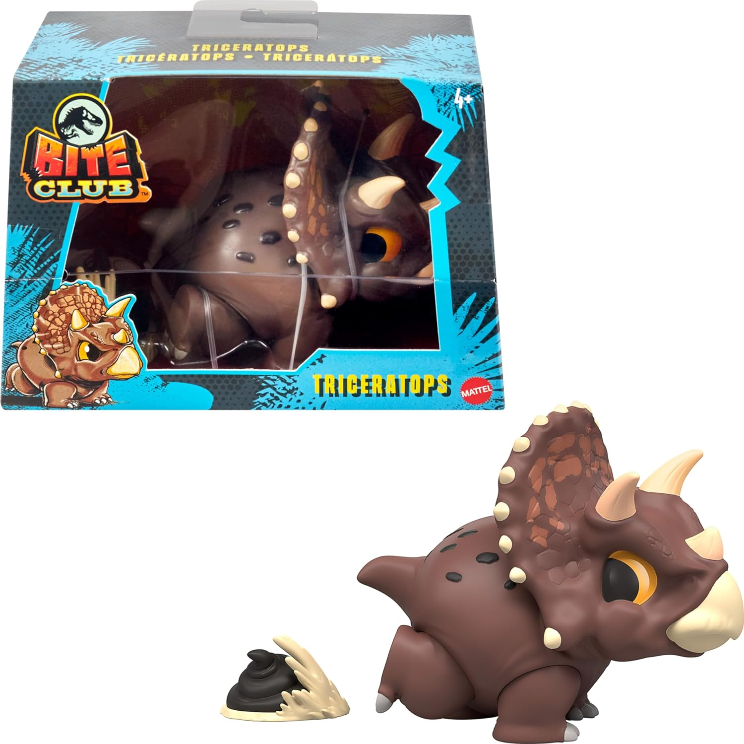 ​Jurassic World Bite Club Collectible Figure, Triceratops Chubby Stylized Dinosaur Approx 4-Inch Figure with Accessory​ image number 5