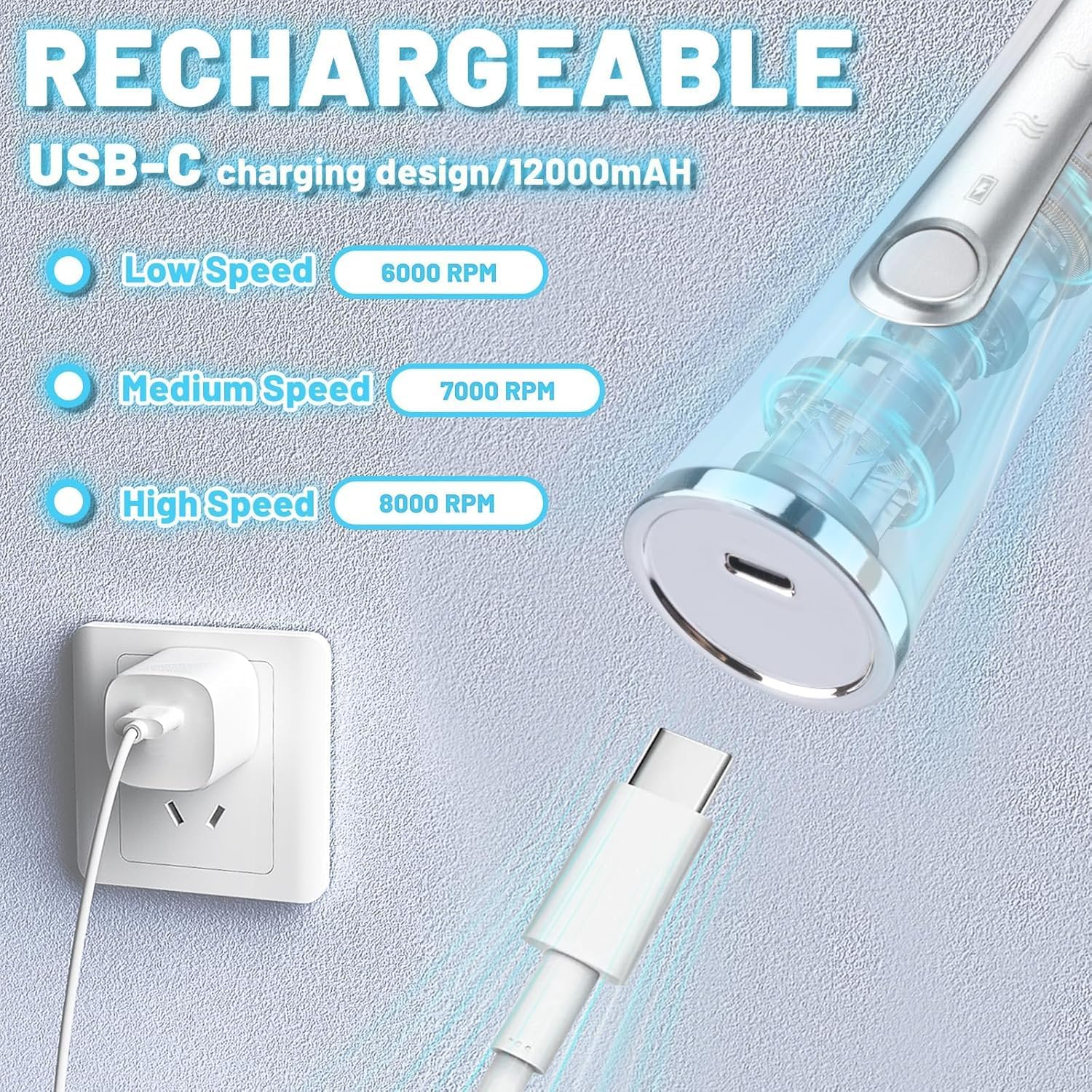 Rechargeable Milk Frother Handheld Foam Maker with 2 Stainless Whisk for Coffee, Cappuccino, Latte, Keto Diet, Protein Powder, Matcha, and Protein Shakes, Black (White) image number 3