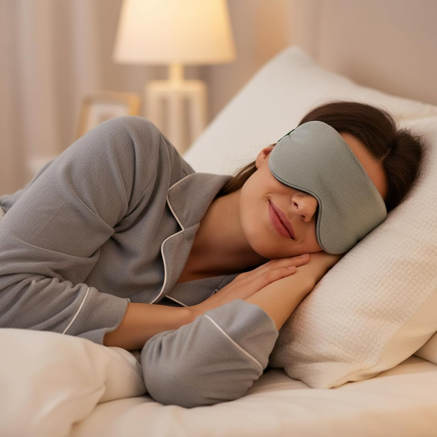 Weighted Eye Mask for Sleeping, Heatable & Freezable Eye Mask with Bead Bag, Soft Plush, Bamboo Fiber & Cotton Sleep Eye Mask with Adjustable Strap for Men & Women, Grey image number 4