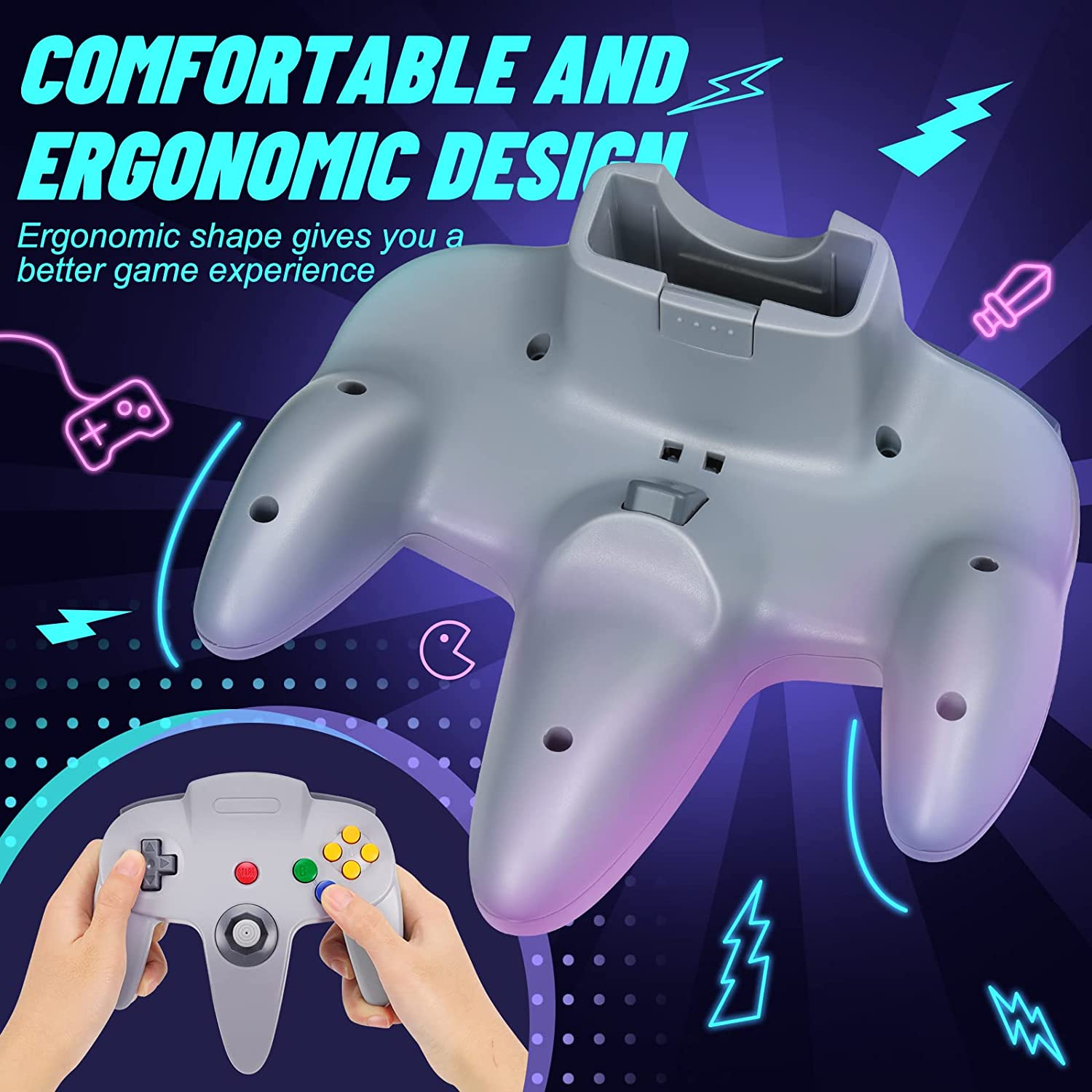 2 Pack N64 Controller, FISUPER Wired Classic Game Controller Gamepad Joystick for N64 Console (Gray)