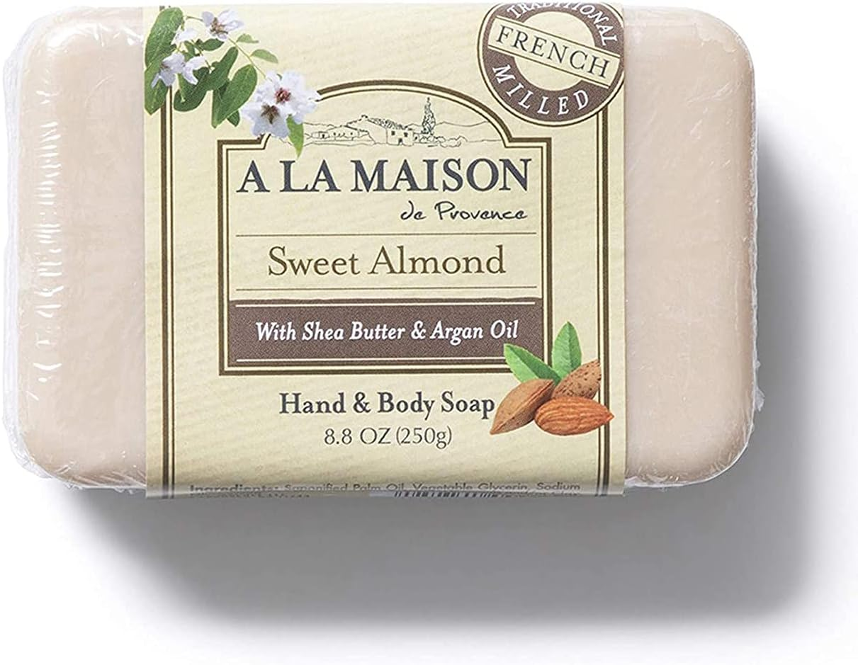 A LA MAISON Sweet Almond Bar Soap - Triple French Milled Unscented Natural Moisturizing Hand Soap Bar (4 Bars of Soap, 3.5 Oz) image number 1