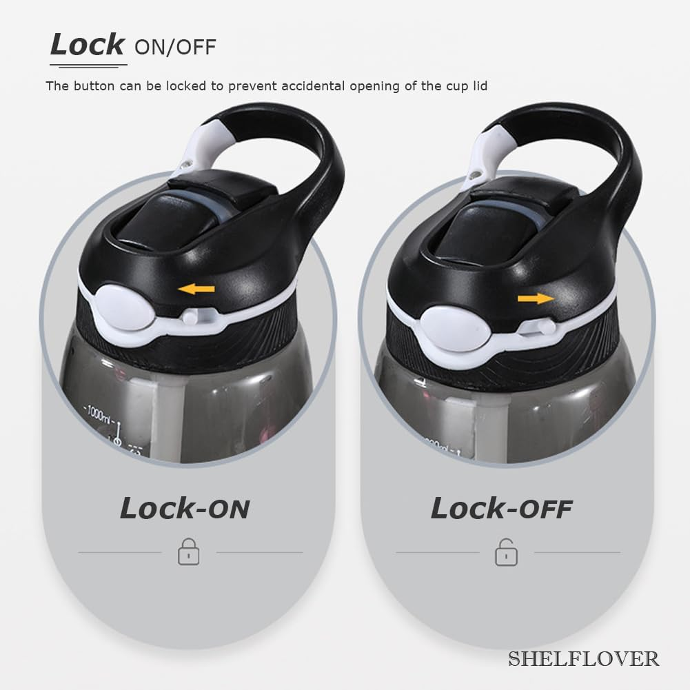 1000Ml Black Water Bottle with Straw, BPA FREE Clear Bottle with Handle One Hand Use Easy Carried, Flip Up, Suit School, Office, Gym, Office for Women Men image number 4