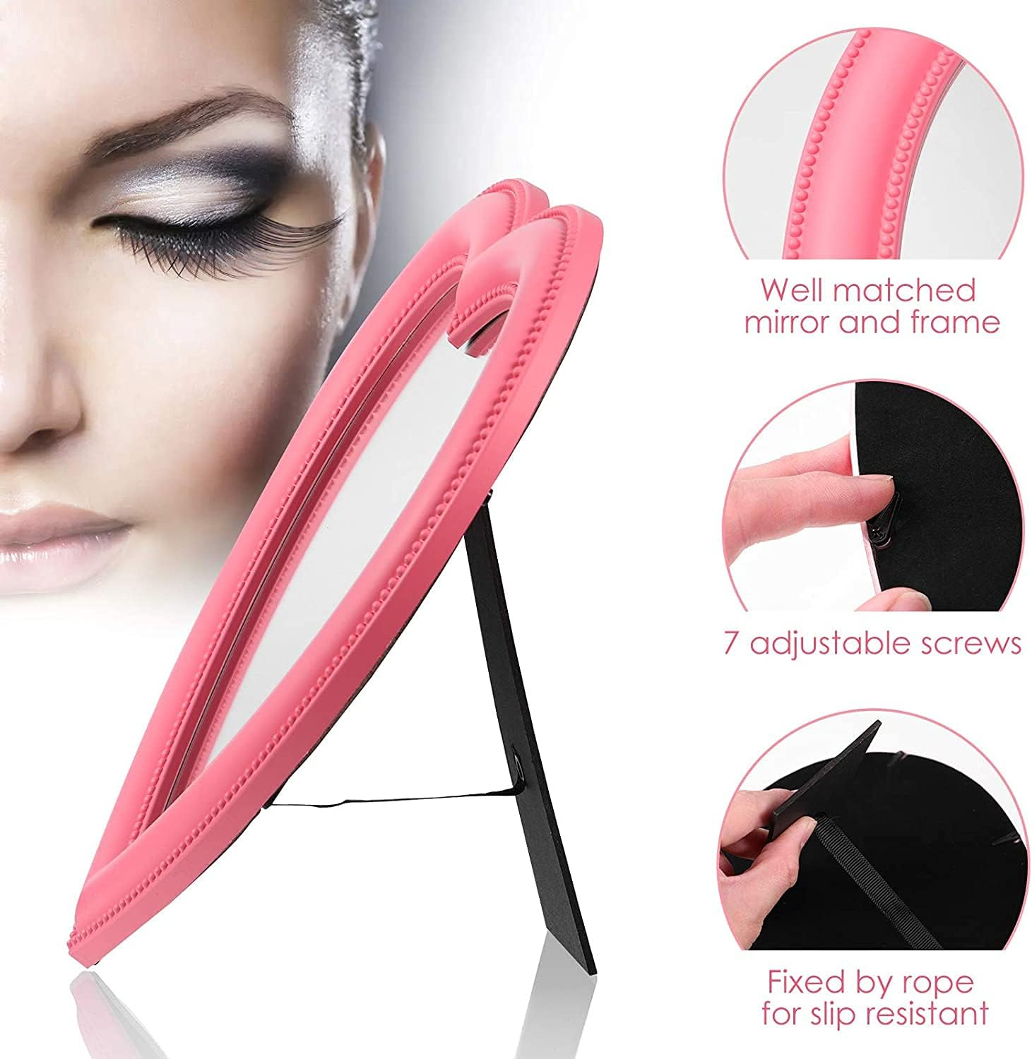 Heart Mirror | Heart Makeup Mirror ，Tabletop Vanity Mirror | Wall Desk Makeup Mirror | Bathroom Bedroom Vanity Mirror,7 Inches (Pink, Heart) image number 6