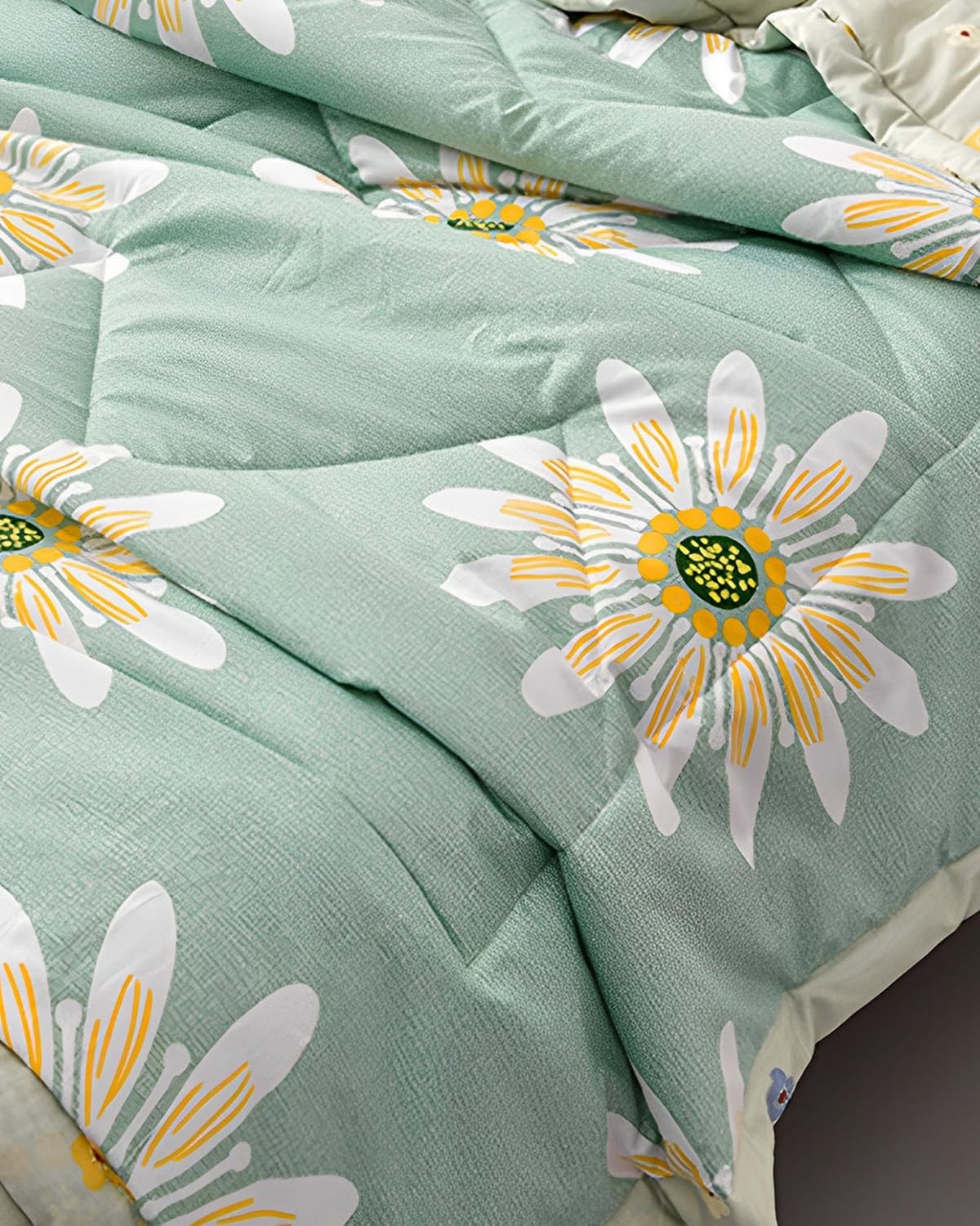 Chickwin Quilted Bedspread for Double Size, 200X230Cm Green Daisy Floral Printed Pattern Bedding Coverlets Lightweight Summer Bed Throws Comforter Soft Luxury Sofa Blanket for All Season image number 4