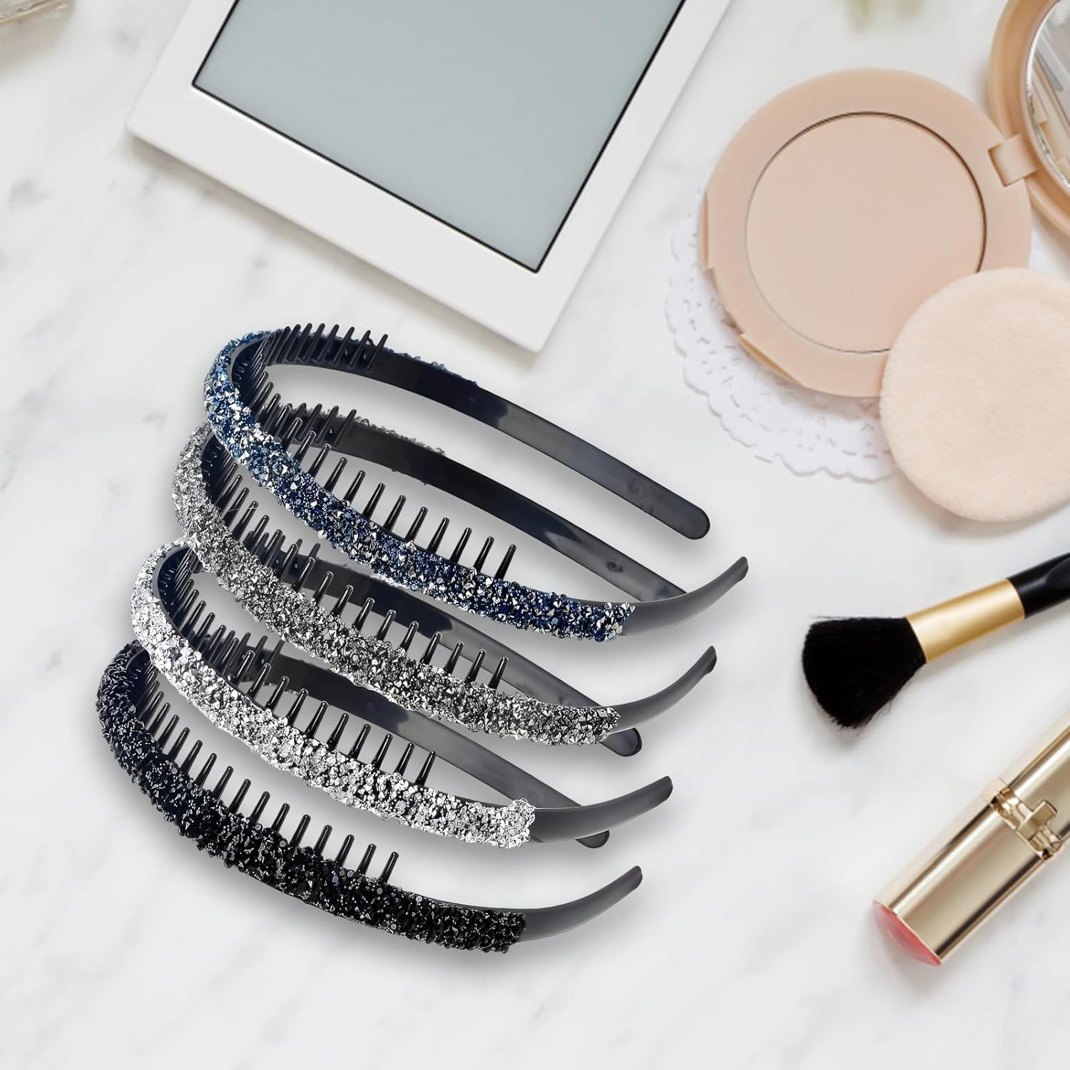 Pack of 8 Women'S Headbands, Headbands, Women'S Hairband, Elegant, Non-Slip Headbands, Comb Hair Bands Made of Crystal, Glittering Hair Bands for Women image number 3