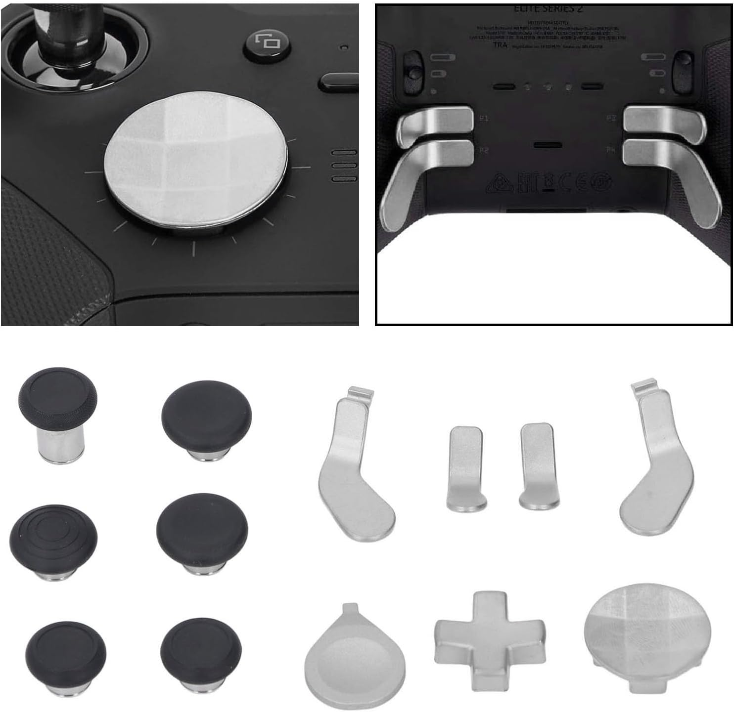 Controller Paddles for Elite Series 2, Controller Accessory Set with Customizable Thumbsticks, D Pad, Paddles and Tool for Enhanced Gaming Experience, Easy to Replace (Silver) image number 2