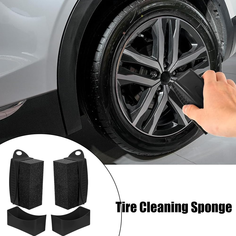 2 Pcs Tire Shine Applicators, Reusable Tire Dressing Applicator Pads with Ergonomic Rectangular Case, Auto Detailing Wheel Cleaner Tire Sponge Brush for Car Cleaning Supplies (Black)