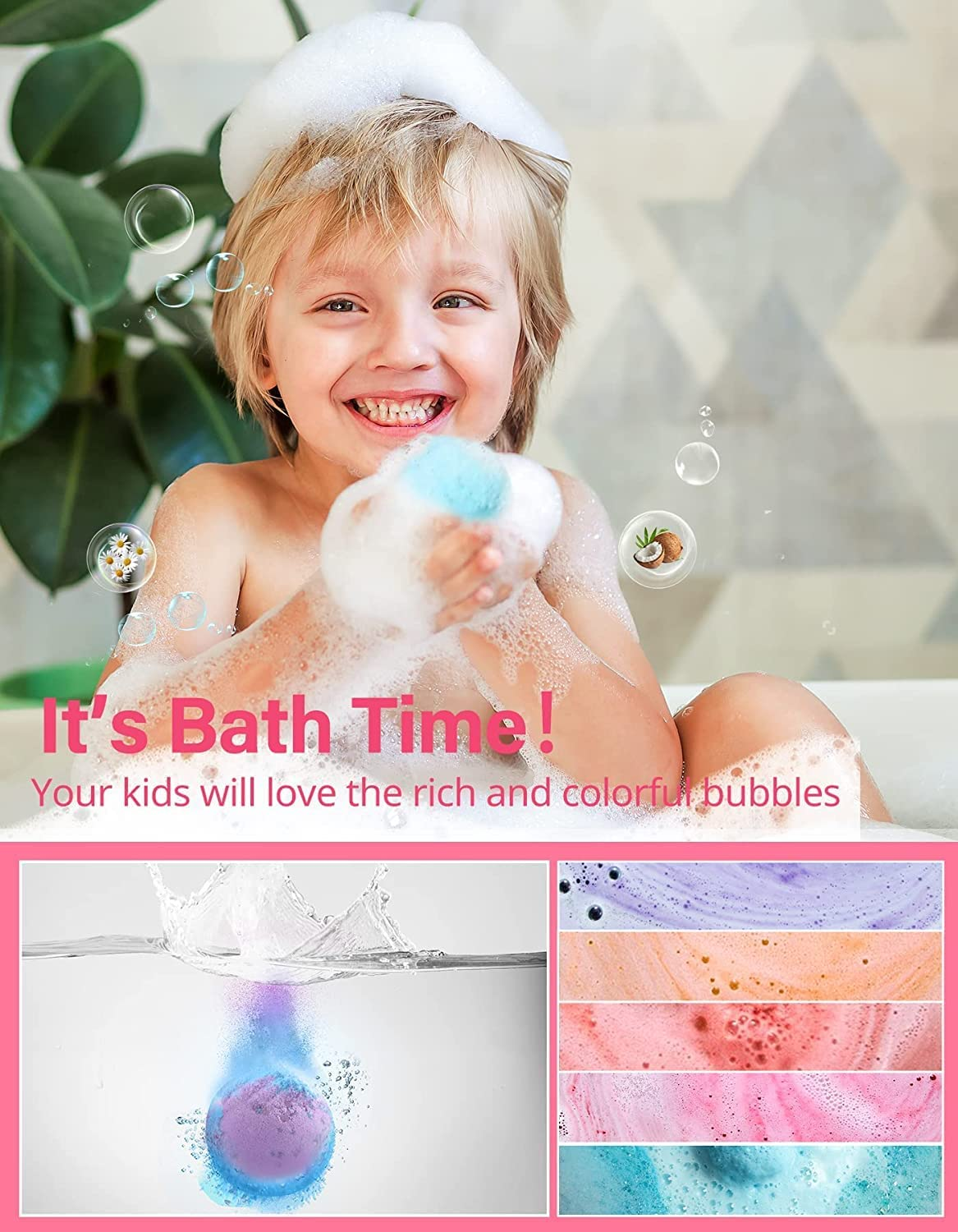 Uandhome Bath Bombs Gift Set 6 Pack, Natural Handmade Essential Oil SPA Bubble Bath Bomb Balls 6 Pieces, Shower Bombs with Moisturizing Shea Butter for Women Girls Kids Mom Valentine&rsquo;S Day Birthday image number 4